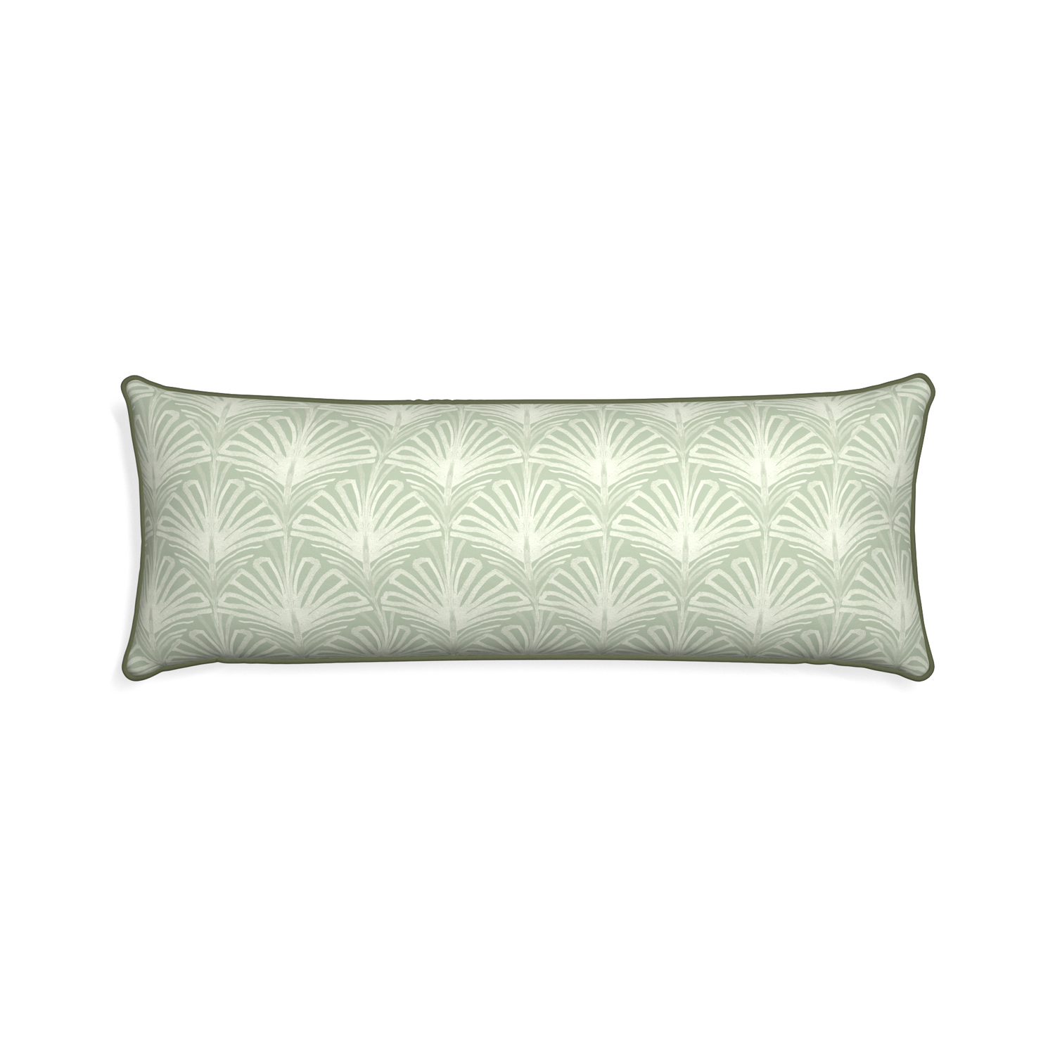Xl-lumbar suzy sage custom sage green palmpillow with f piping on white background
