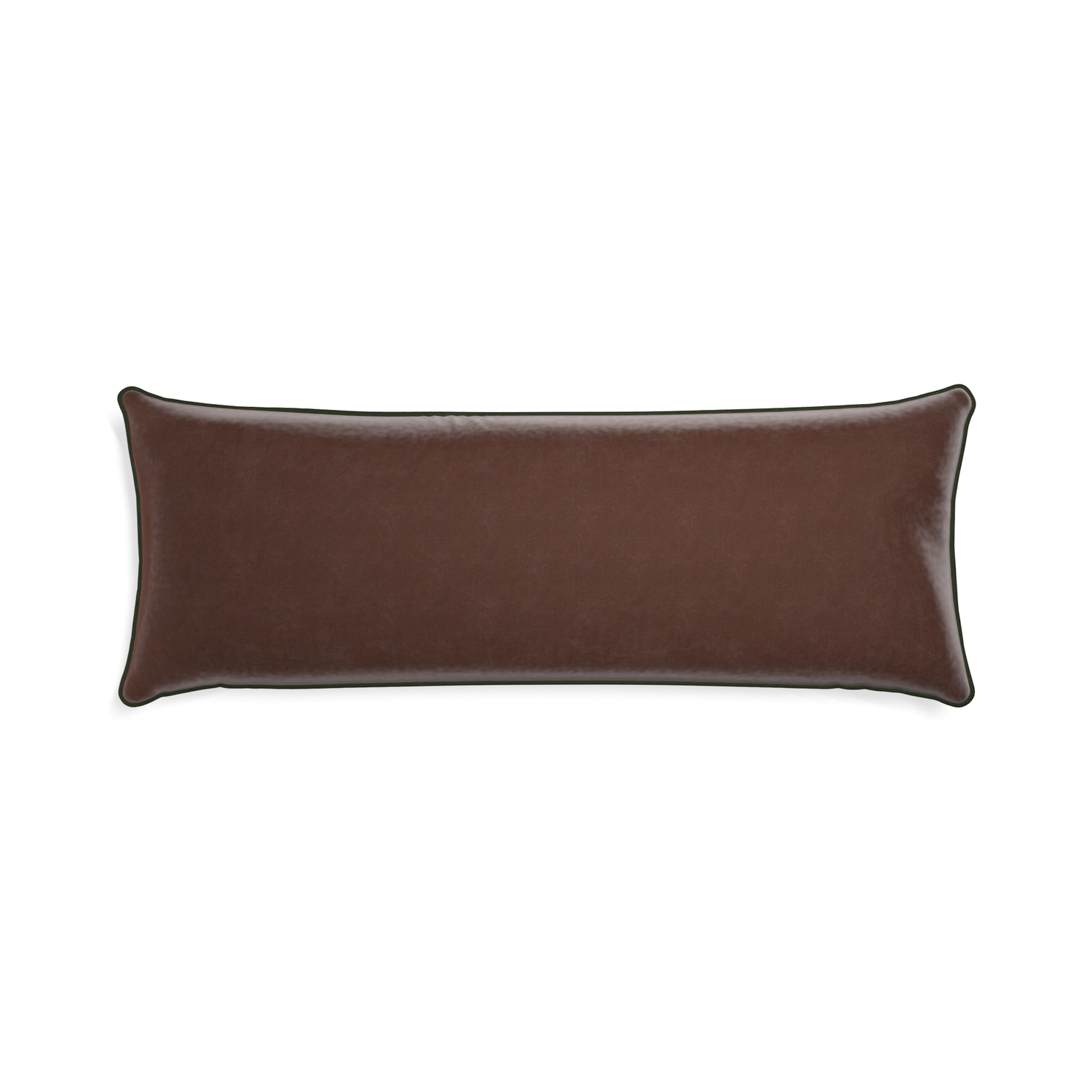 rectangle brown velvet pillow with fern green piping