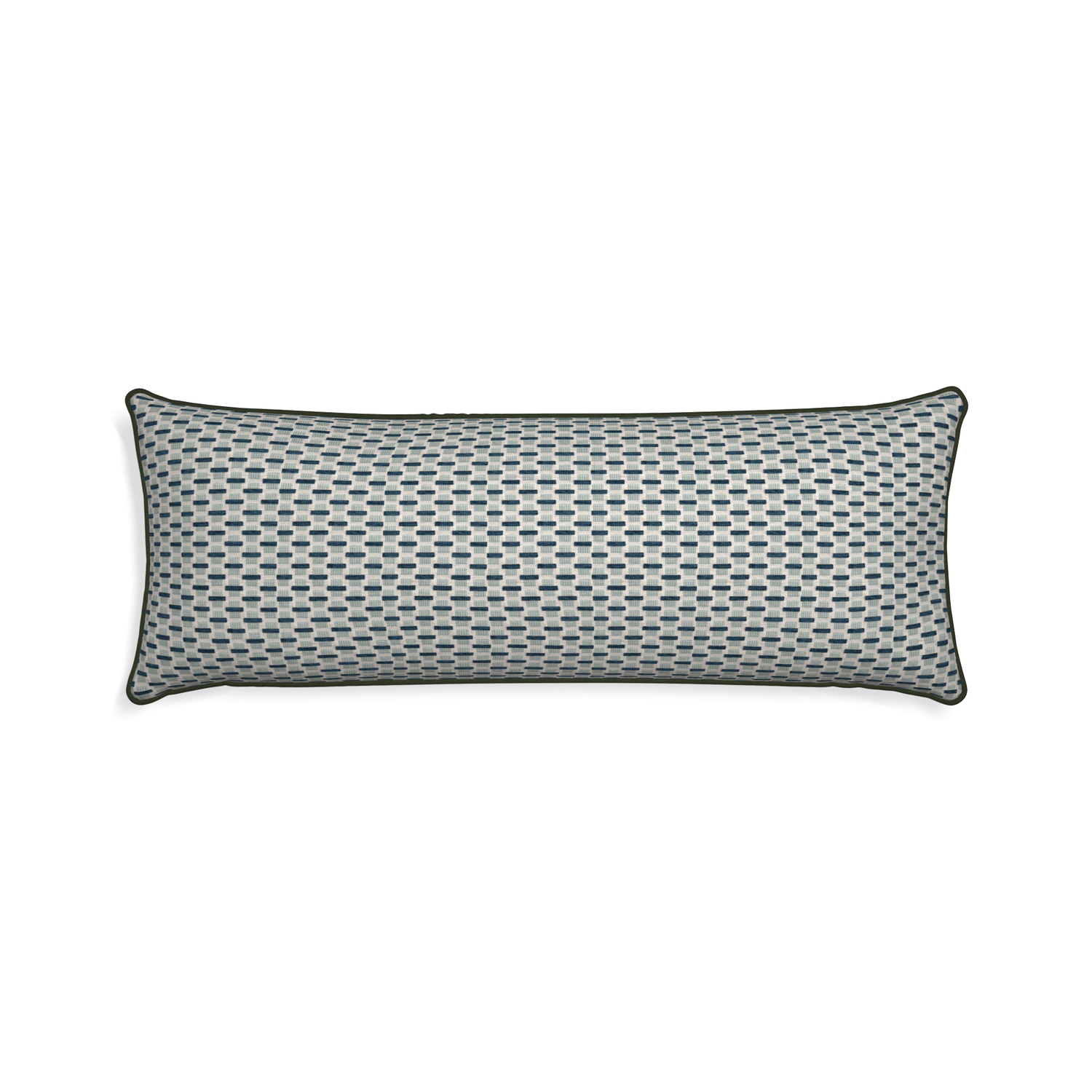 Xl-lumbar willow amalfi custom blue geometric chenillepillow with f piping on white background