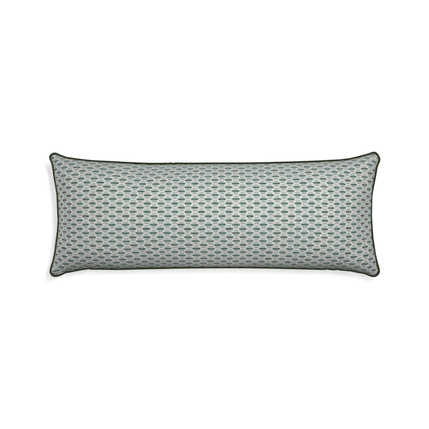 Xl-lumbar willow mint custom green geometric chenillepillow with f piping on white background