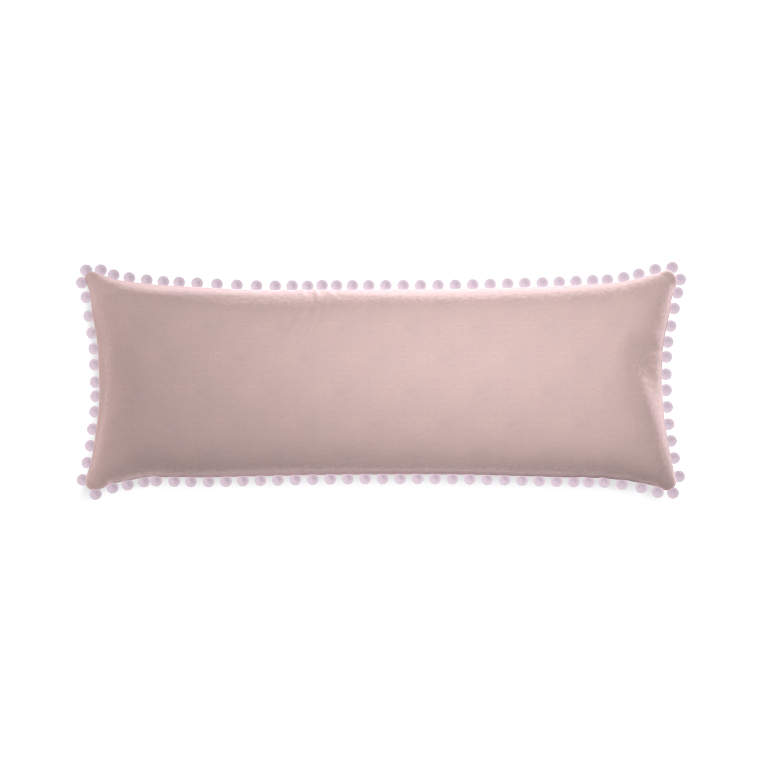rectangle light pink velvet pillow with lilac pom poms 