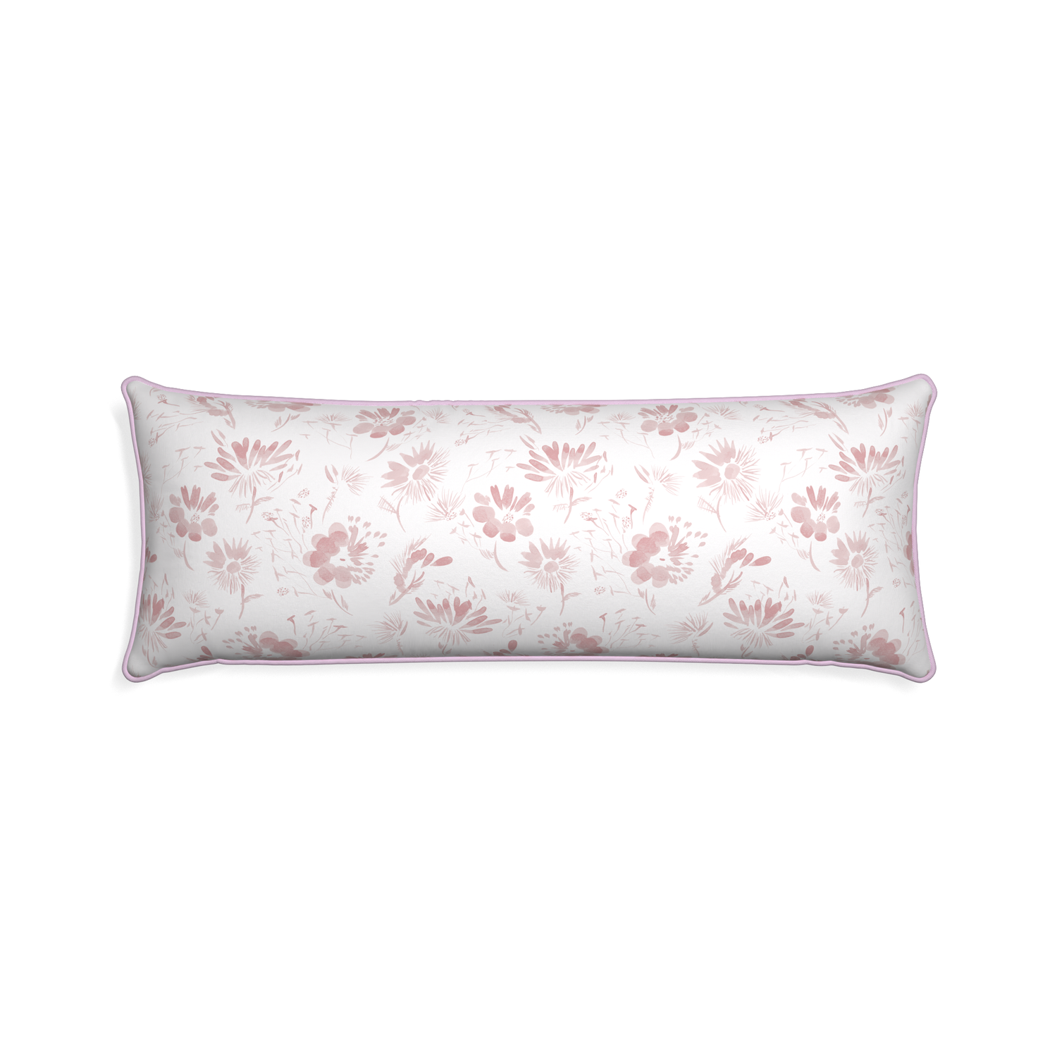 Xl-lumbar blake custom pink floralpillow with l piping on white background