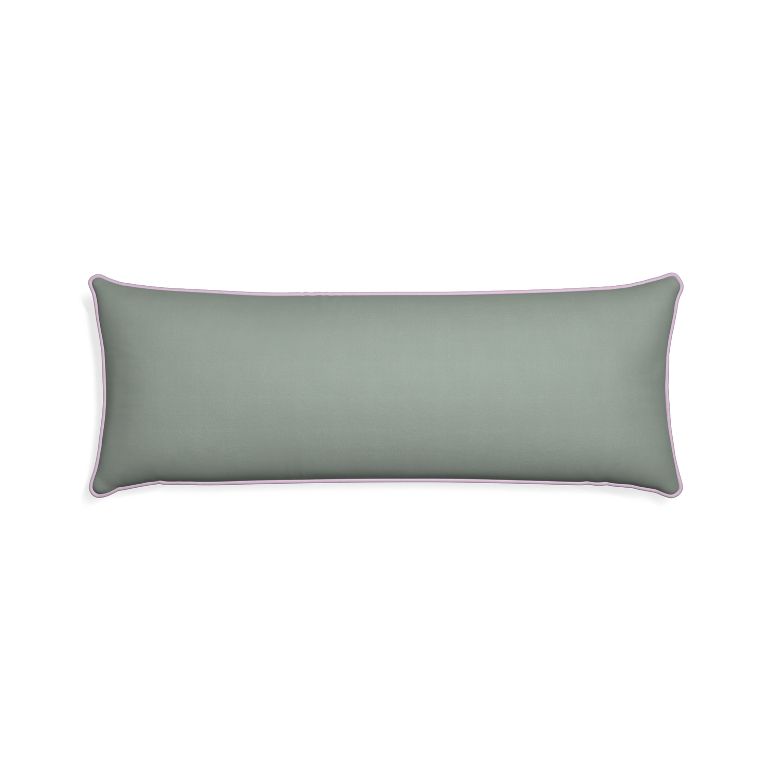 Xl-lumbar sage custom pillow with l piping on white background