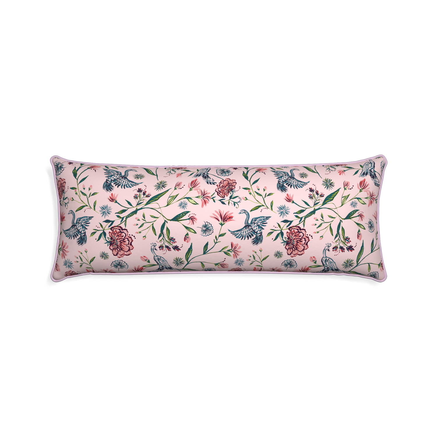 Xl-lumbar daphne rose custom pillow with l piping on white background