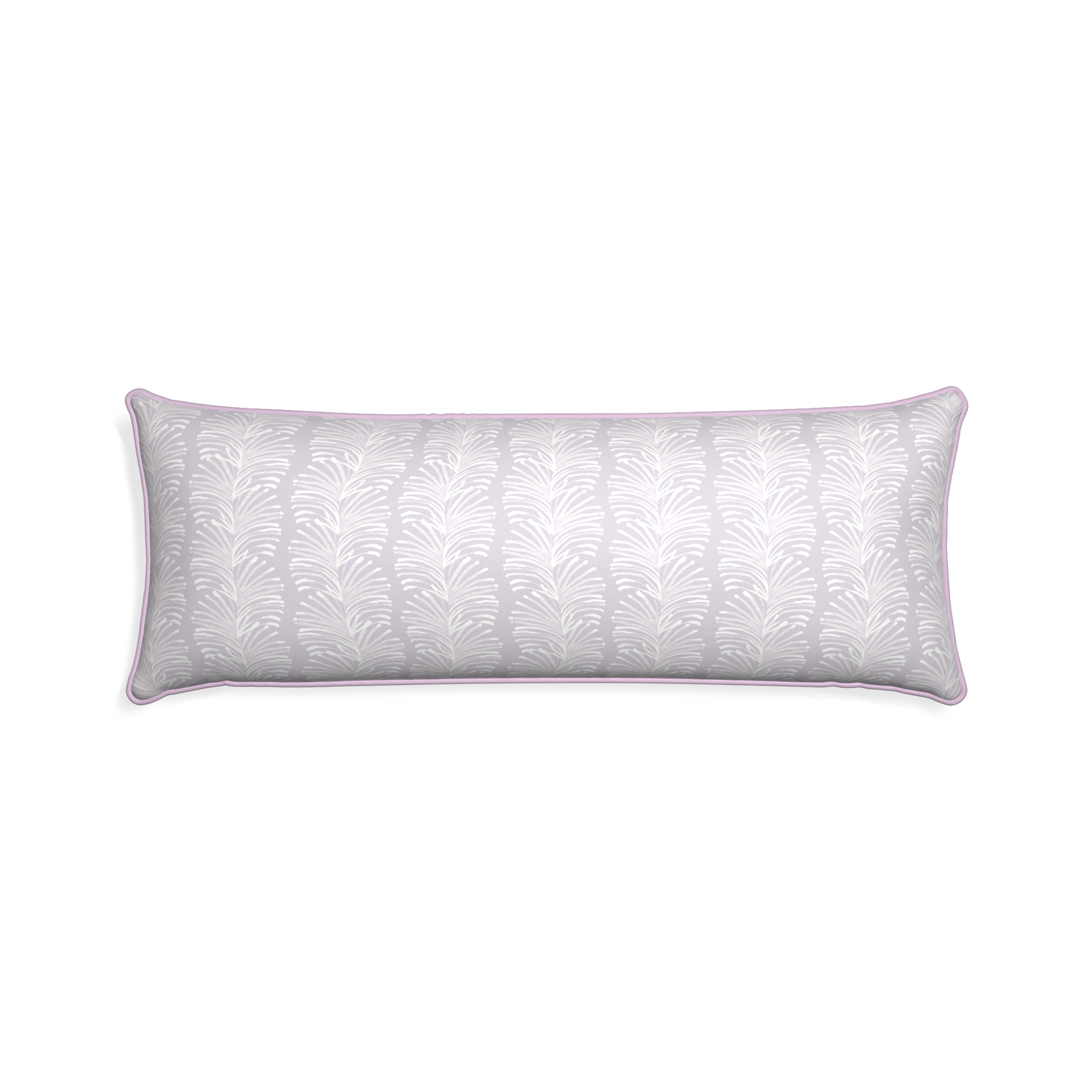 Xl-lumbar emma lavender custom pillow with l piping on white background