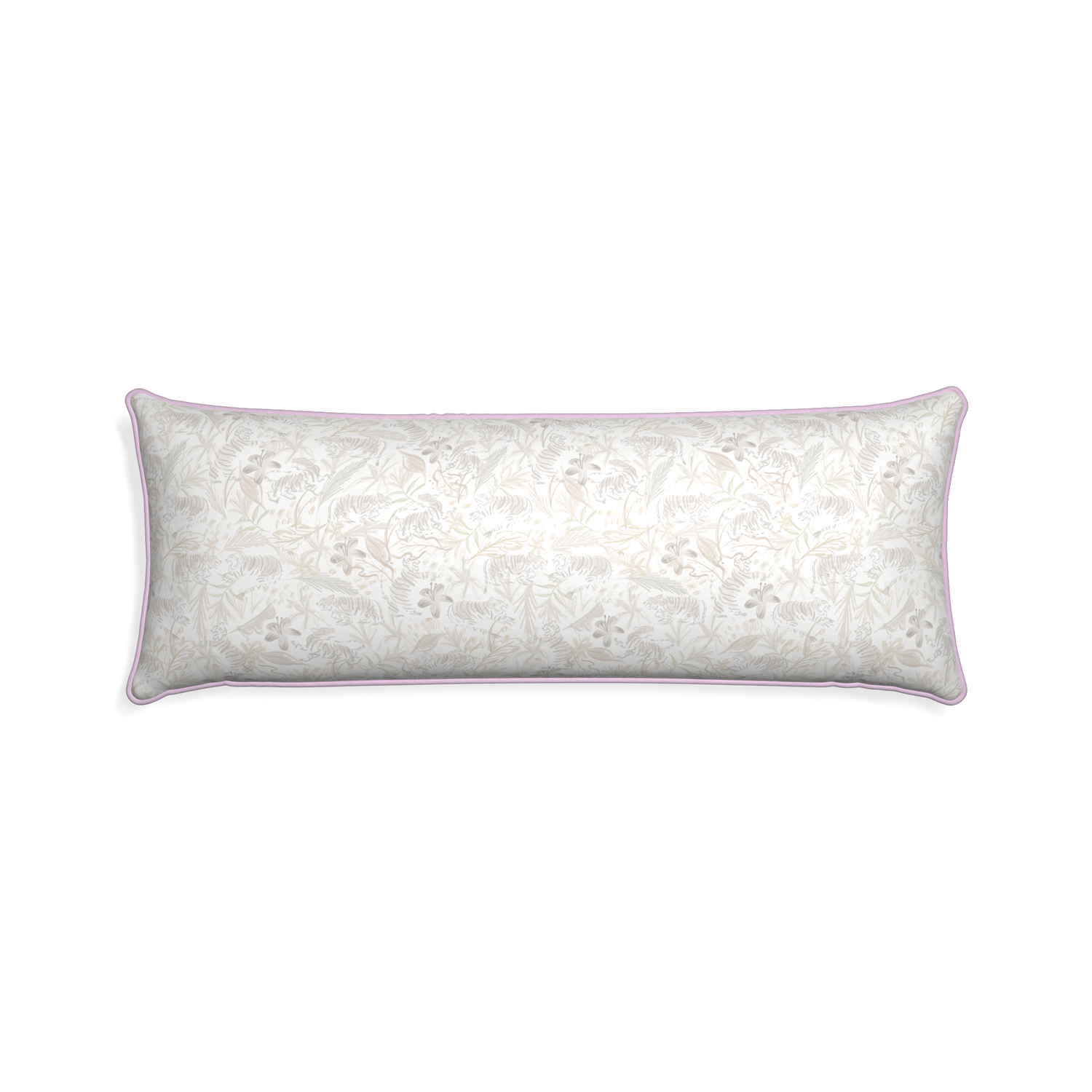Xl-lumbar frida sand custom beige chinoiserie tigerpillow with l piping on white background