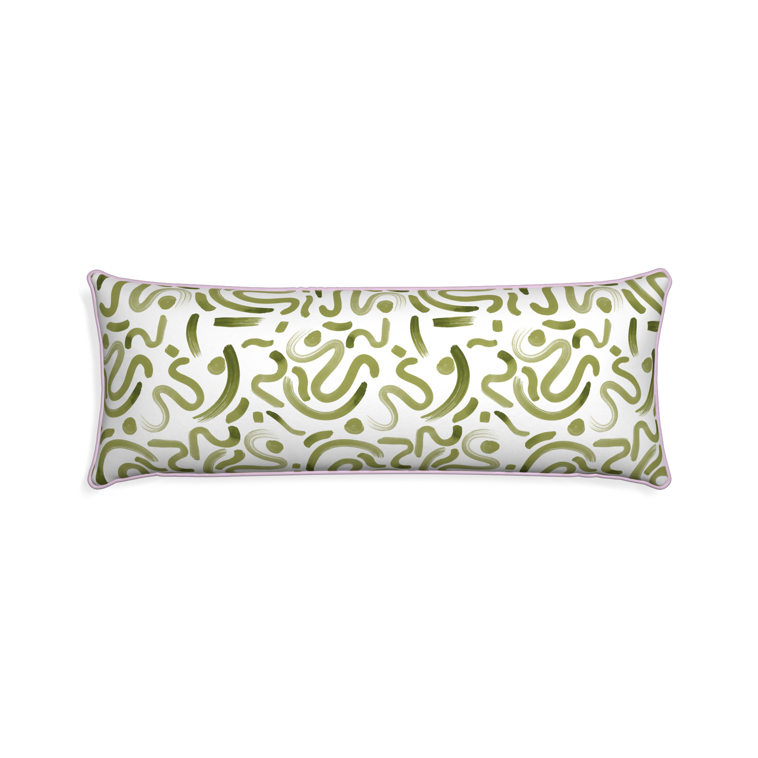 Xl-lumbar hockney moss custom pillow with l piping on white background