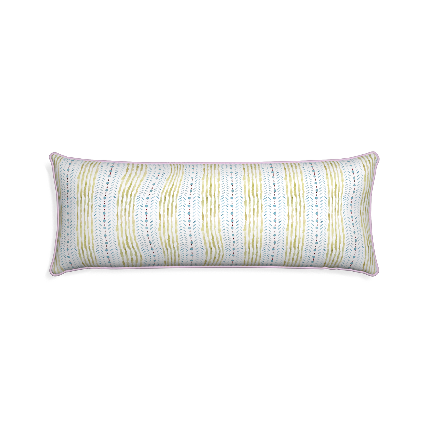 Xl-lumbar julia custom blue & green stripedpillow with l piping on white background