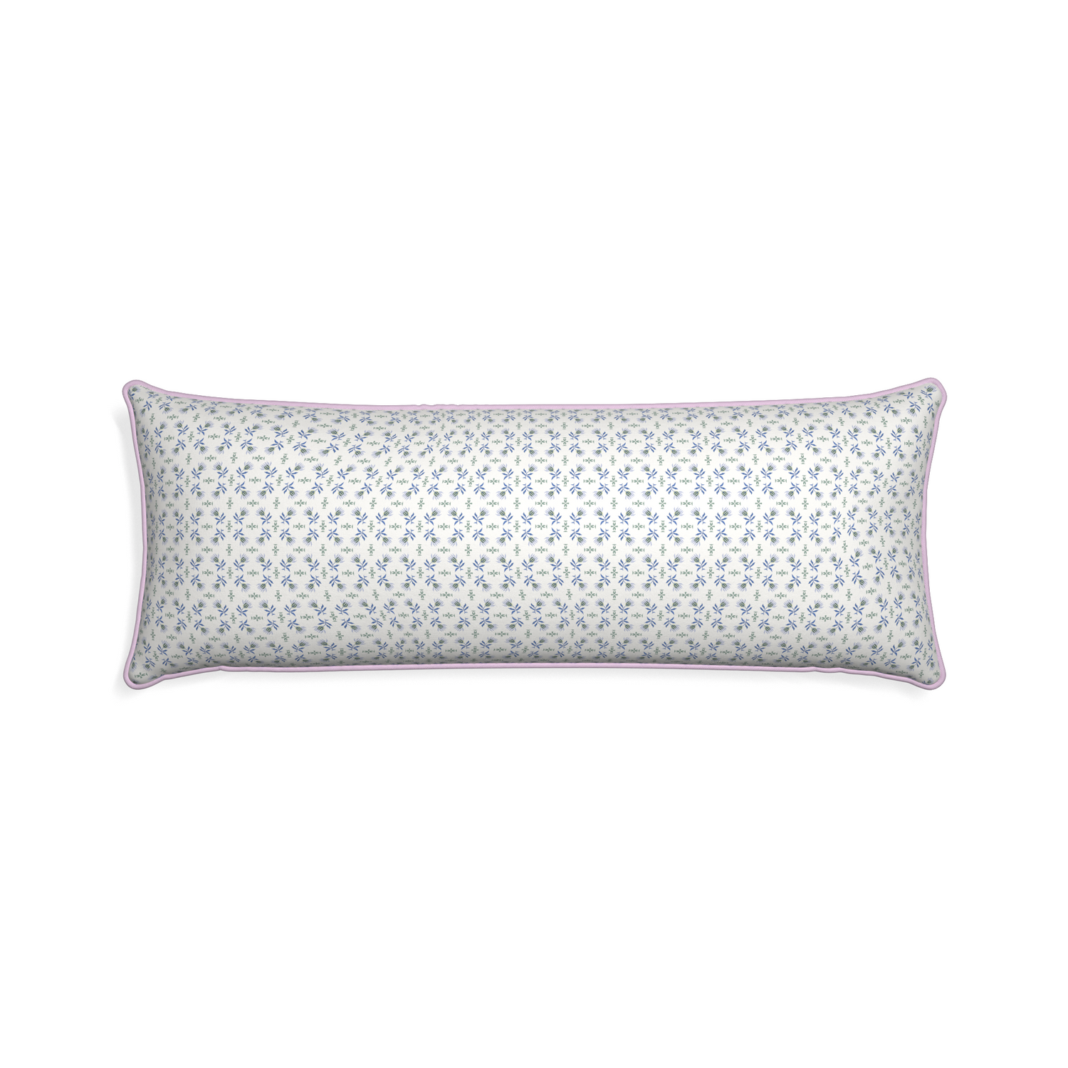 Xl-lumbar lee custom blue & green floralpillow with l piping on white background