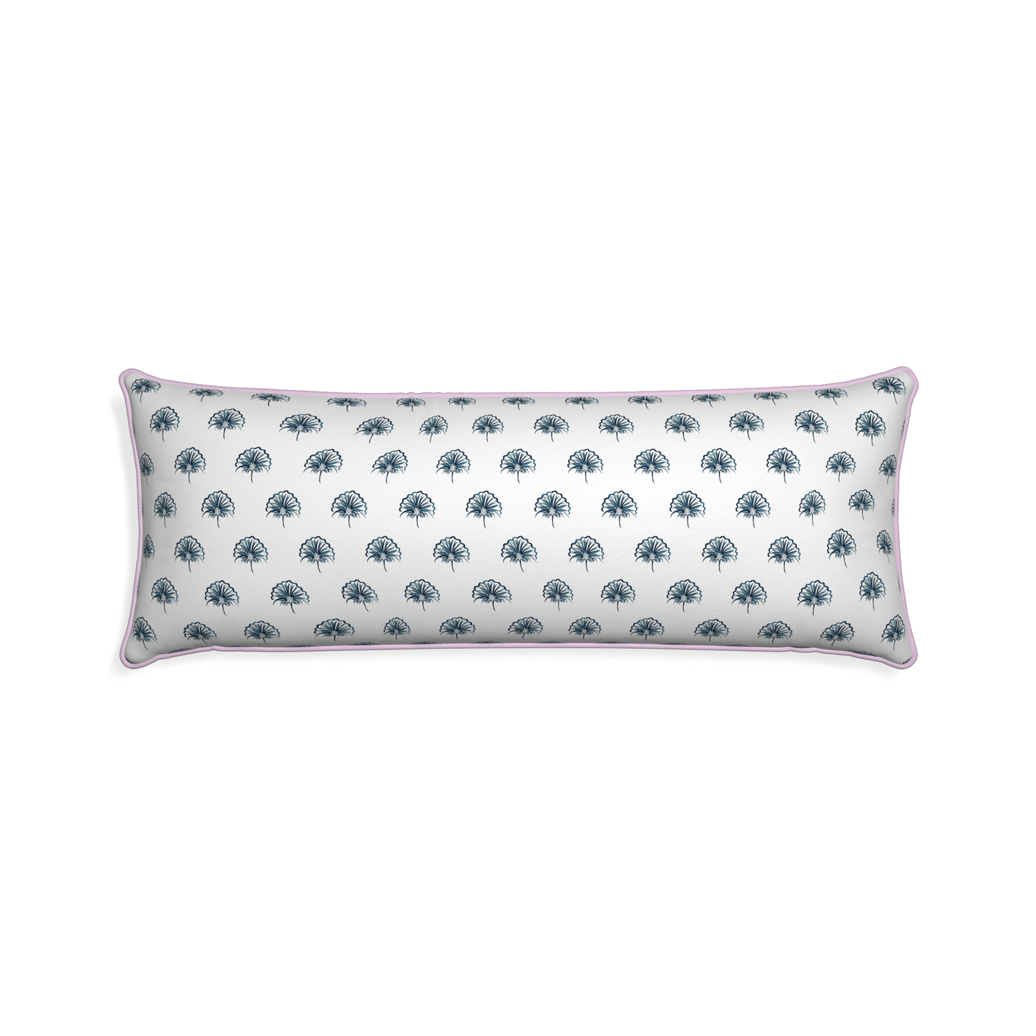Xl-lumbar penelope midnight custom floral navypillow with l piping on white background