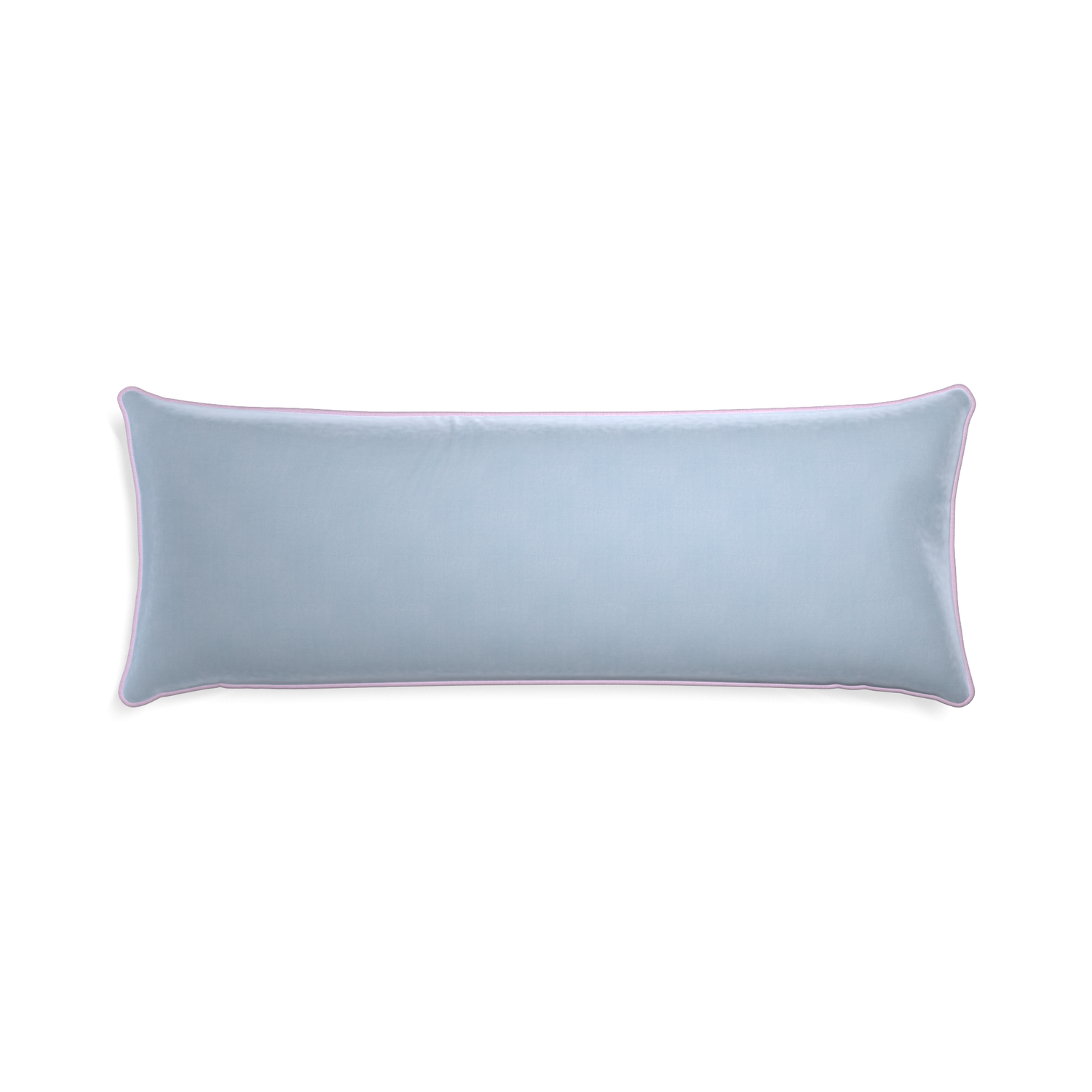 Xl-lumbar sky velvet custom pillow with l piping on white background