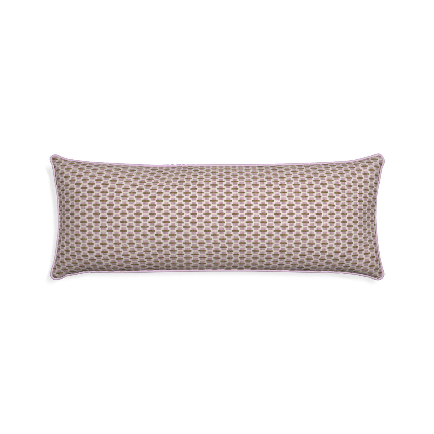 Xl-lumbar willow orchid custom pink geometric chenillepillow with l piping on white background