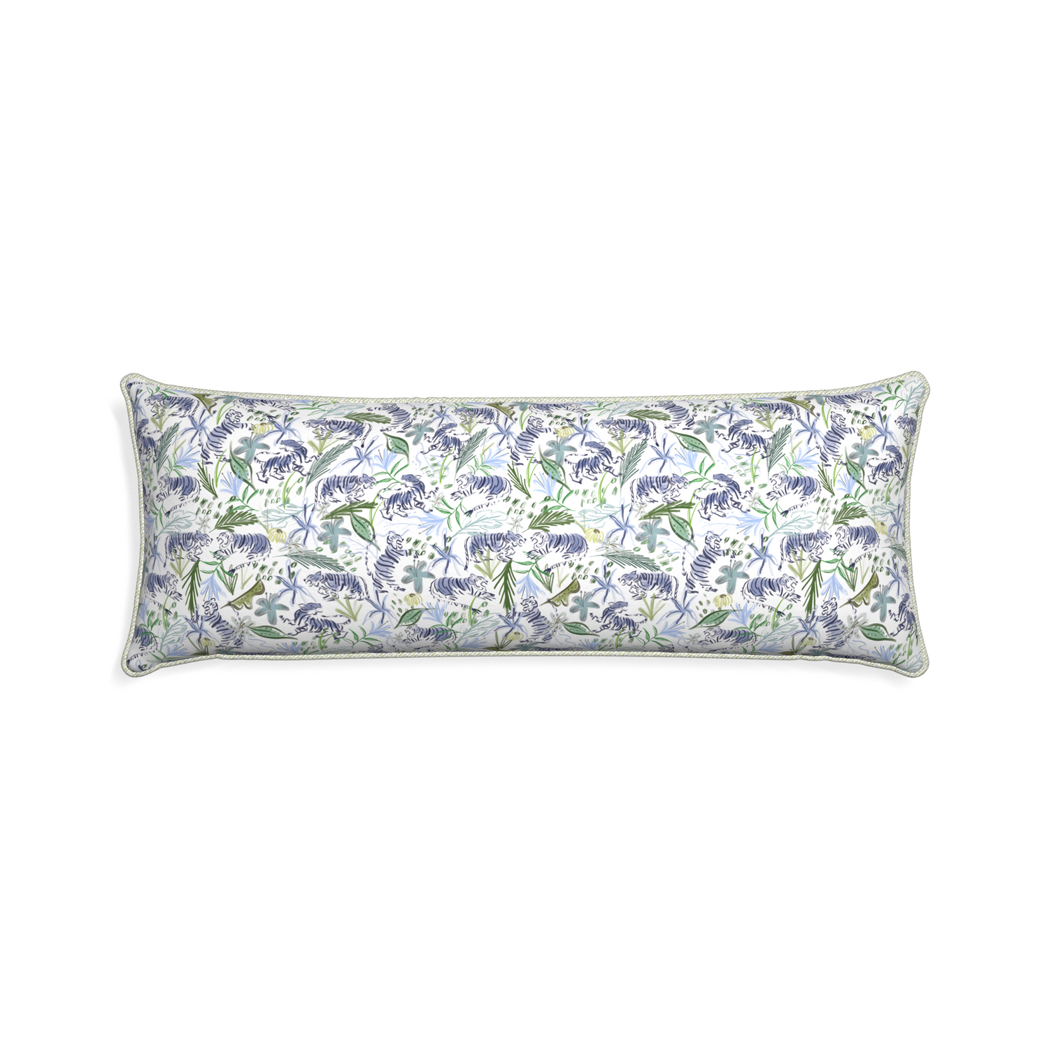 Xl-lumbar frida green custom green tigerpillow with l piping on white background