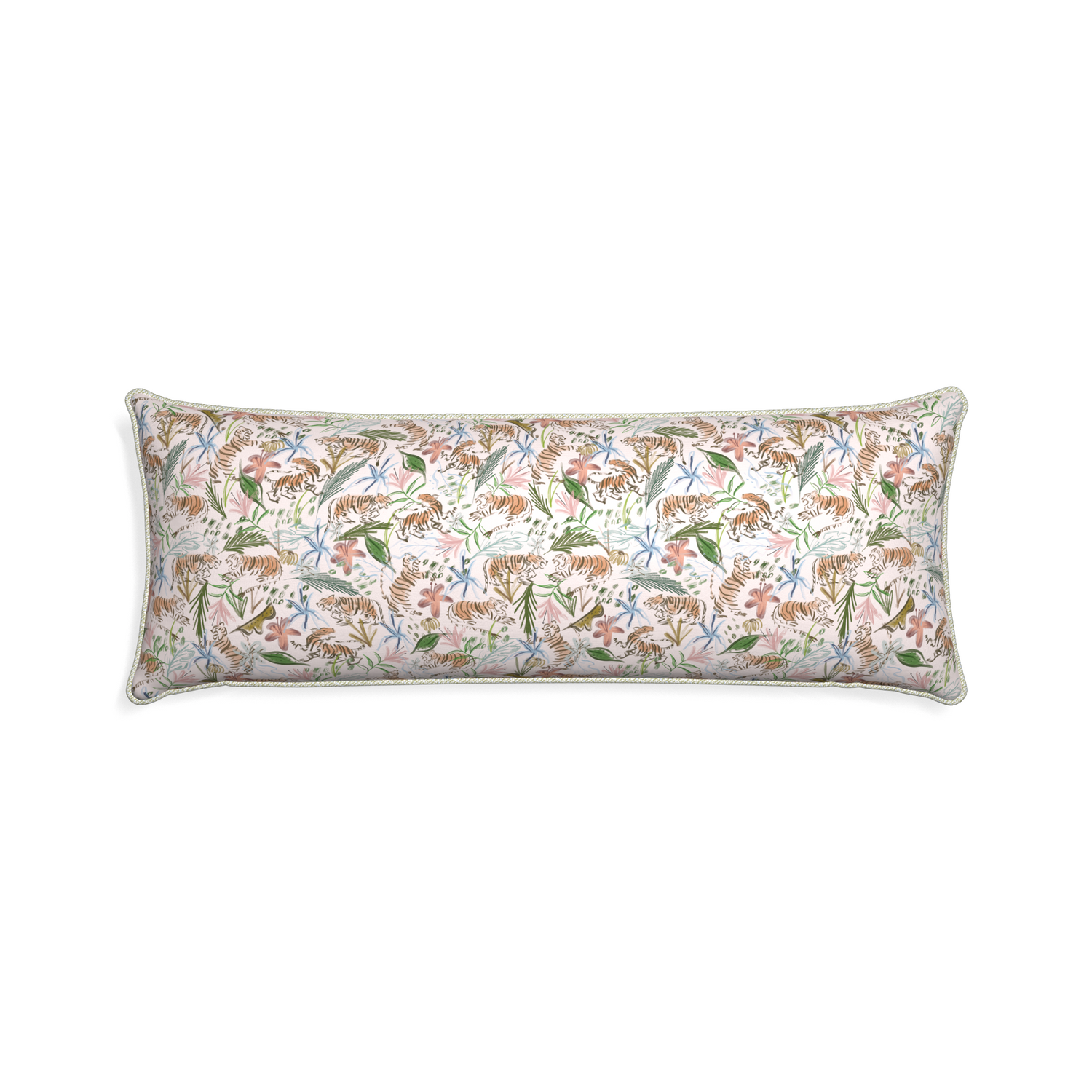 Xl-lumbar frida pink custom pink chinoiserie tigerpillow with l piping on white background