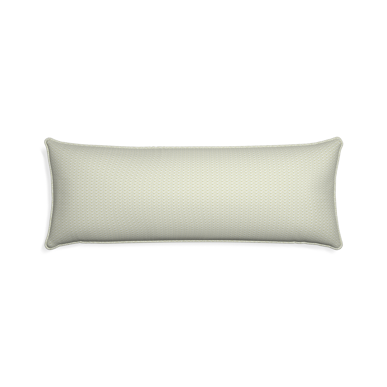 Xl-lumbar loomi moss custom moss green geometricpillow with l piping on white background
