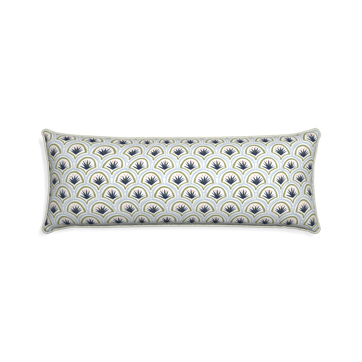 Xl-lumbar thatcher midnight custom art deco palm patternpillow with l piping on white background