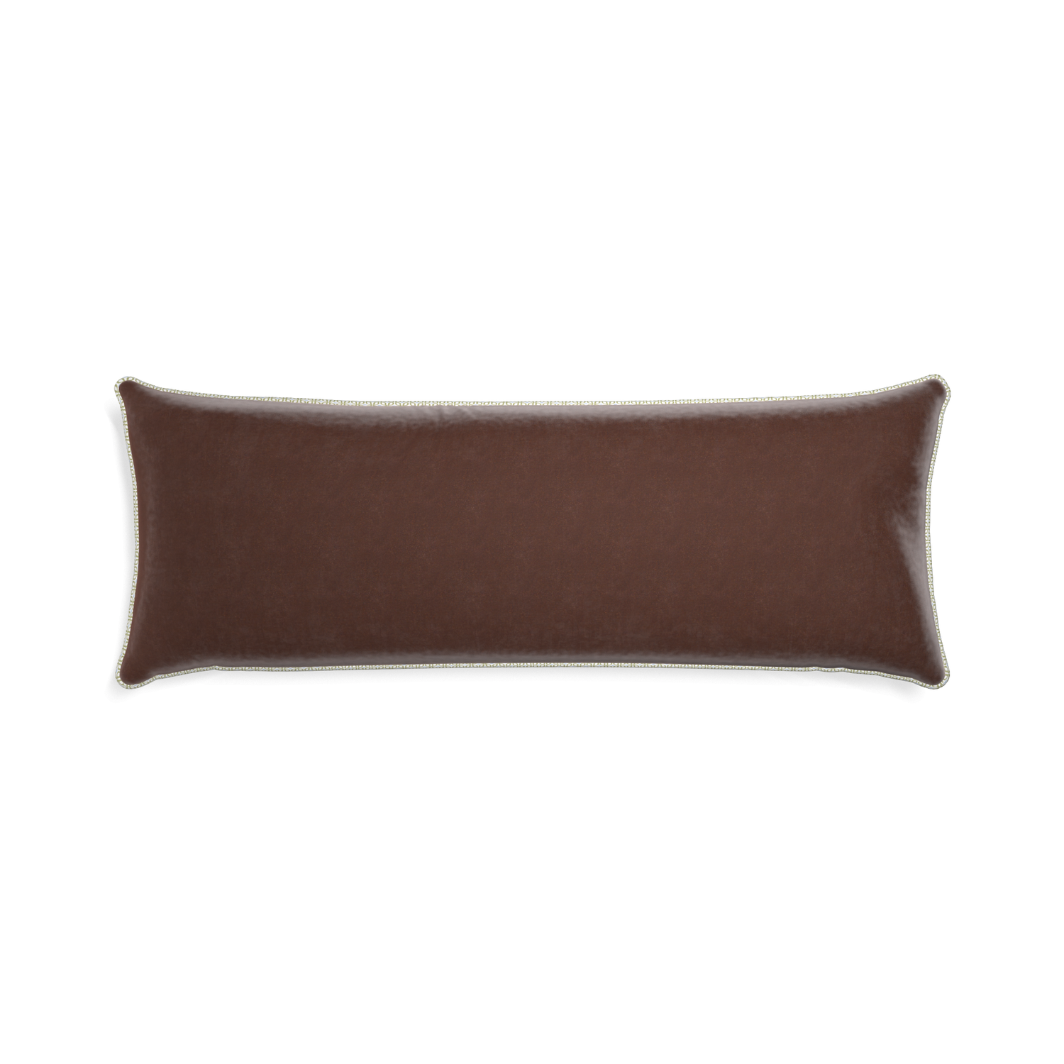 Xl-lumbar walnut velvet custom pillow with l piping on white background