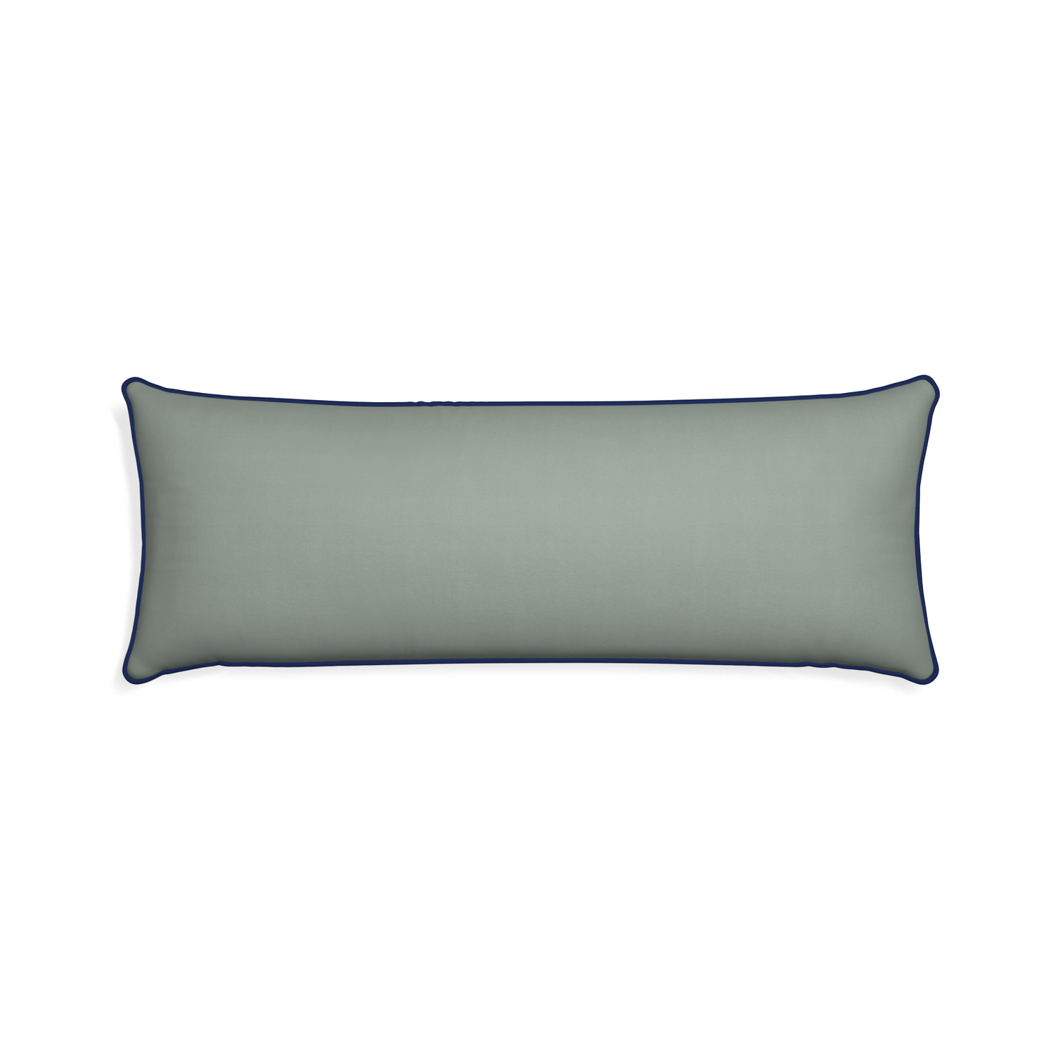Xl-lumbar sage custom pillow with midnight piping on white background