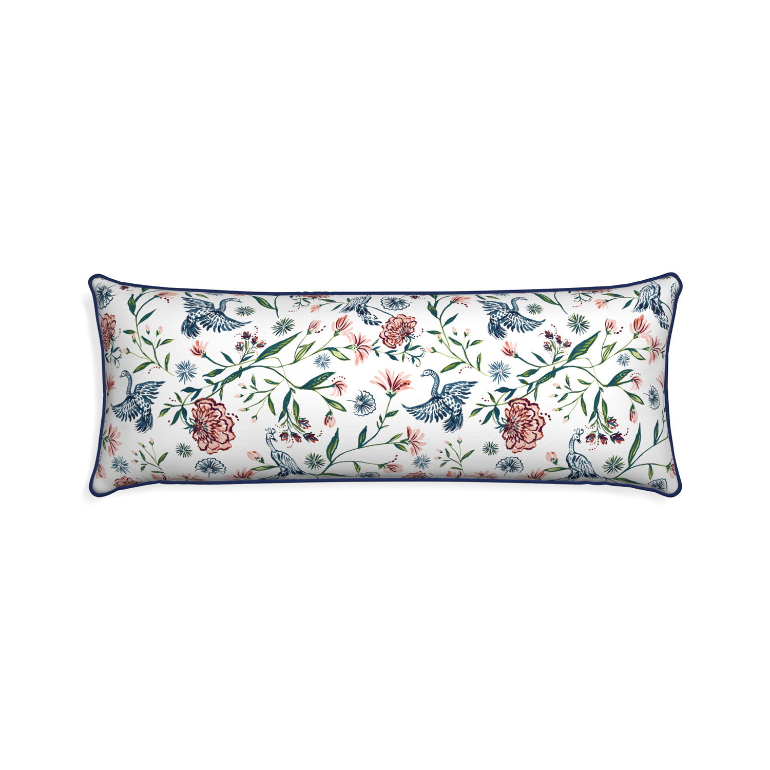 Xl-lumbar daphne cream custom pillow with midnight piping on white background