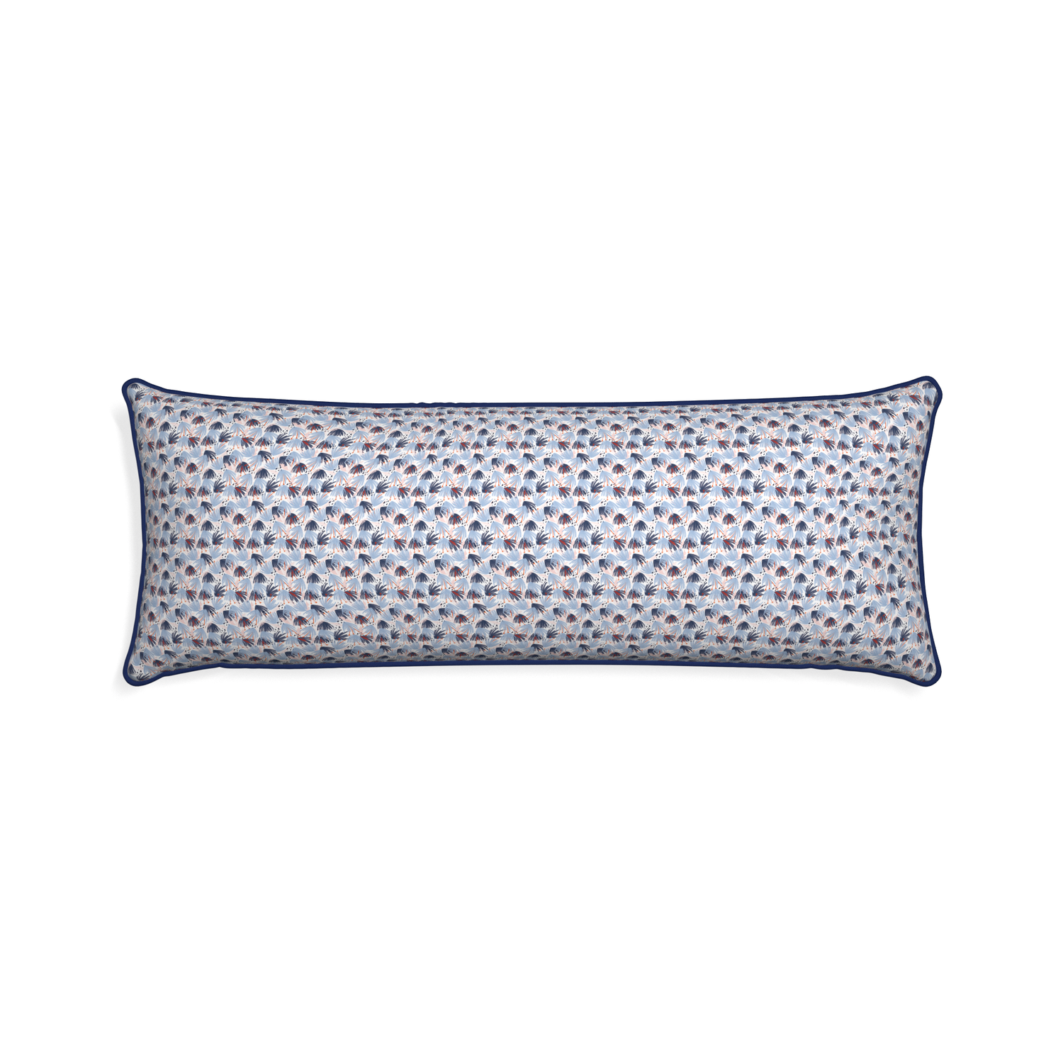 Xl-lumbar eden blue custom pillow with midnight piping on white background