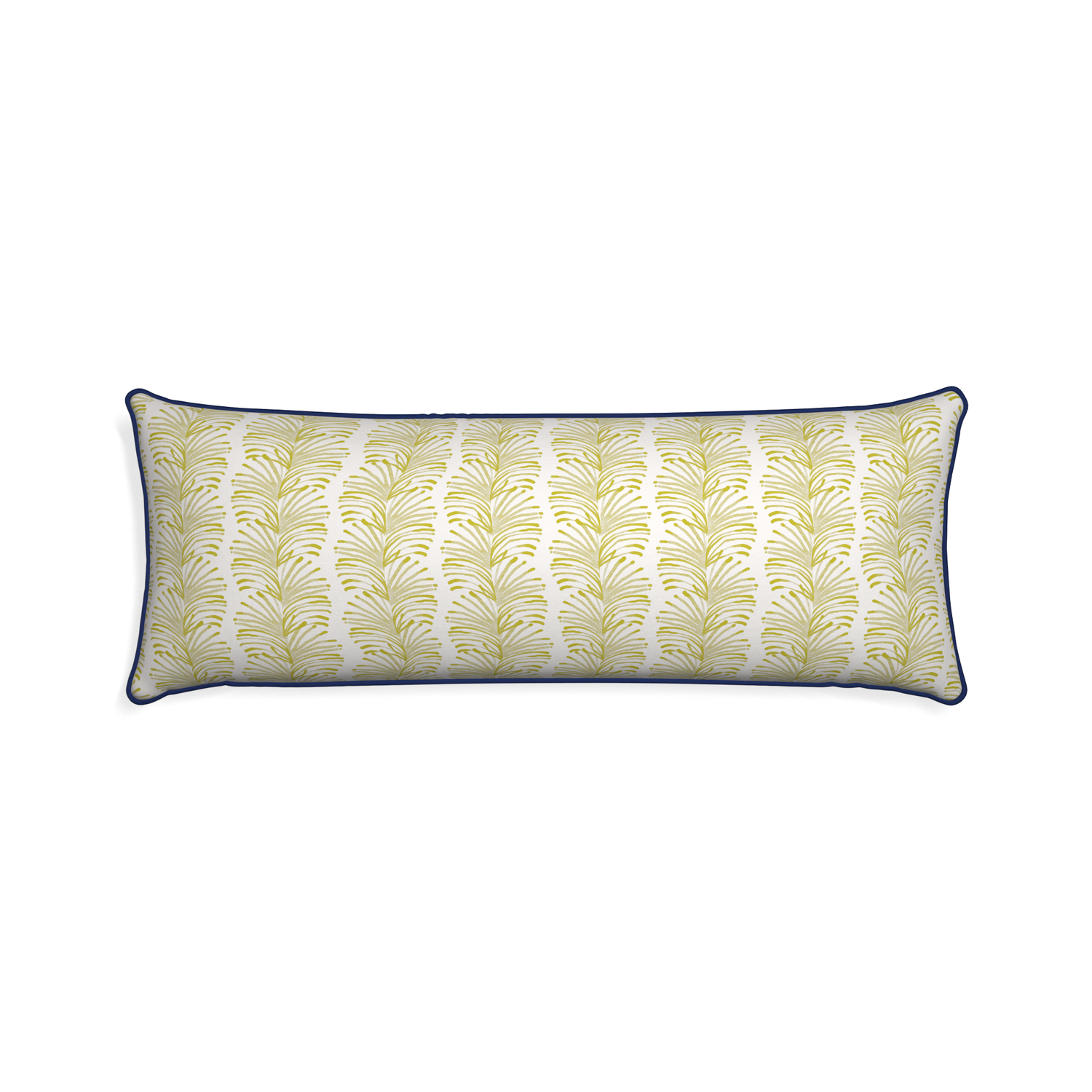 Xl-lumbar emma chartreuse custom pillow with midnight piping on white background