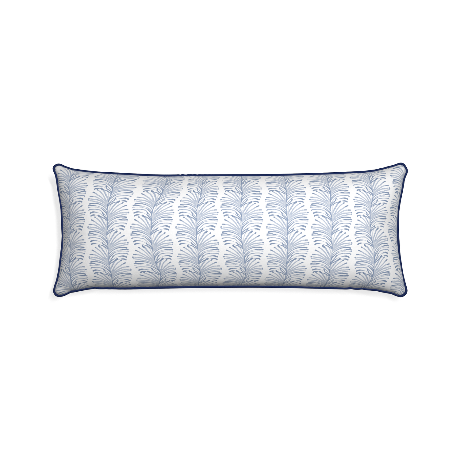 Xl-lumbar emma sky custom pillow with midnight piping on white background
