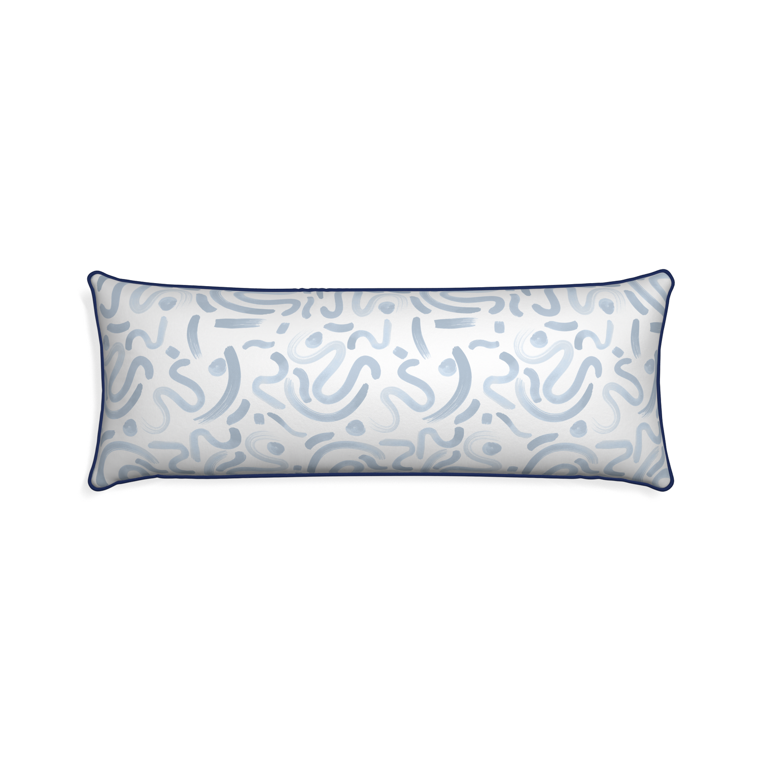 Xl-lumbar hockney sky custom pillow with midnight piping on white background