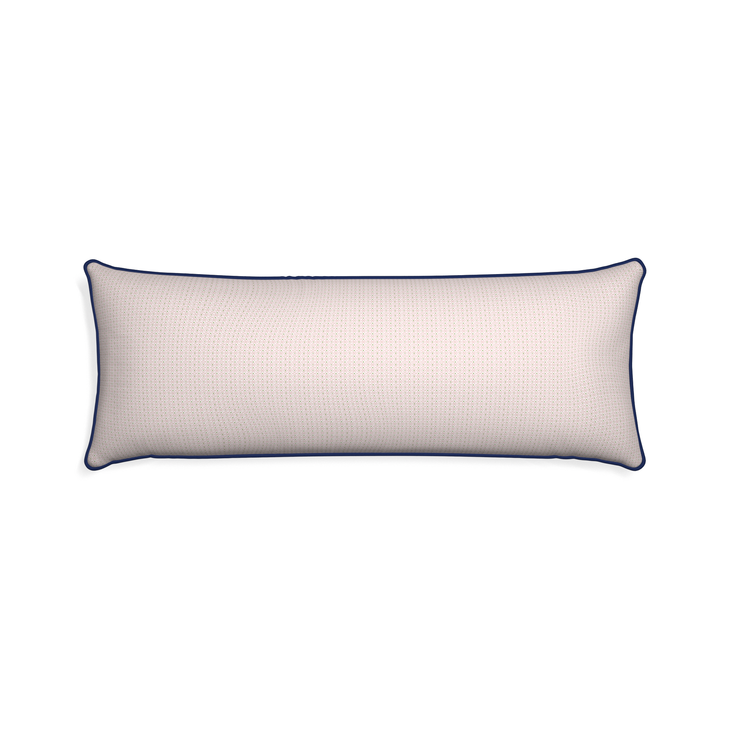Xl-lumbar loomi pink custom pillow with midnight piping on white background