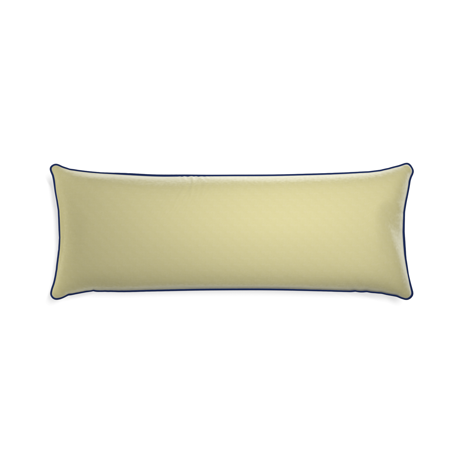 Xl-lumbar pear velvet custom light greenpillow with midnight piping on white background