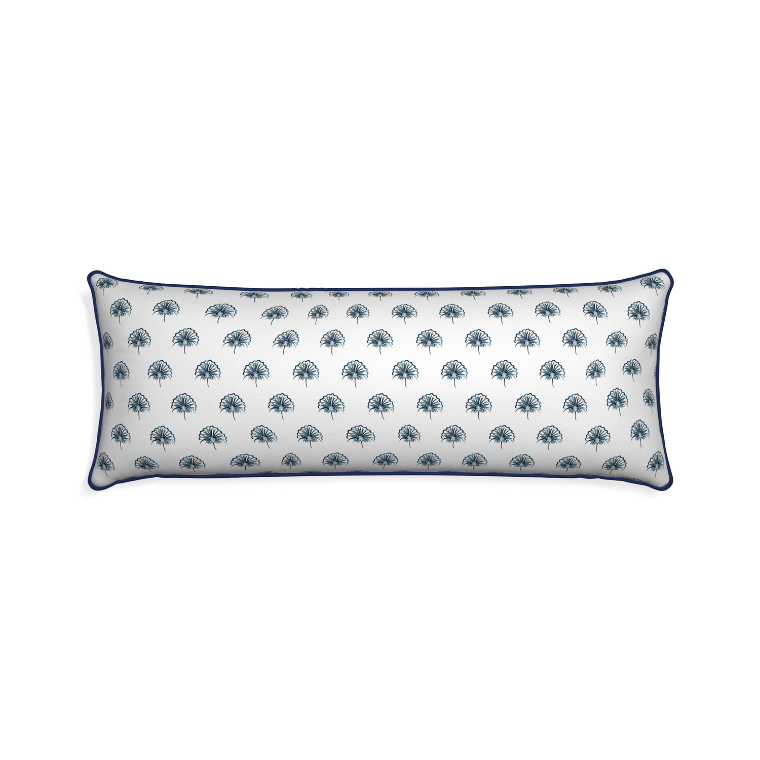 Xl-lumbar penelope midnight custom pillow with midnight piping on white background