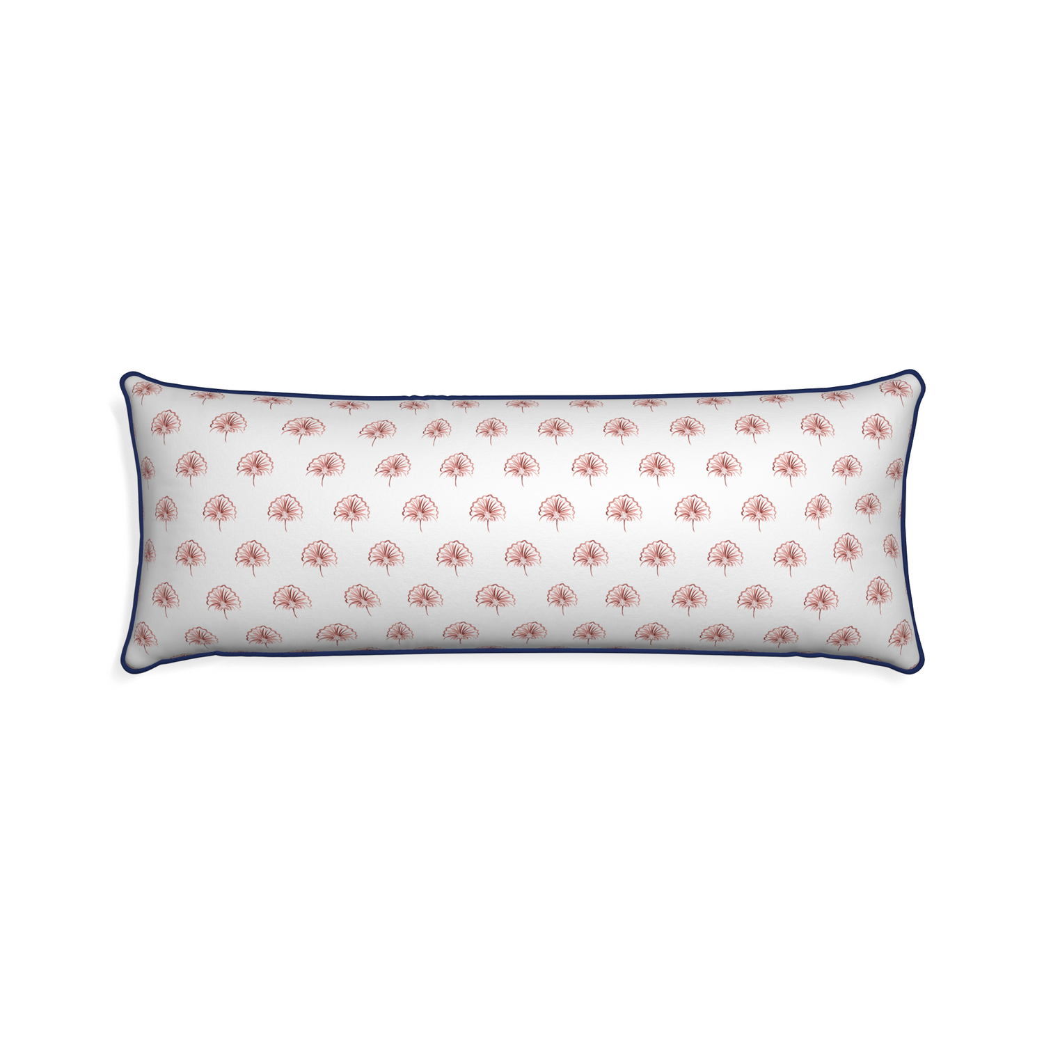 Xl-lumbar penelope rose custom floral pinkpillow with midnight piping on white background