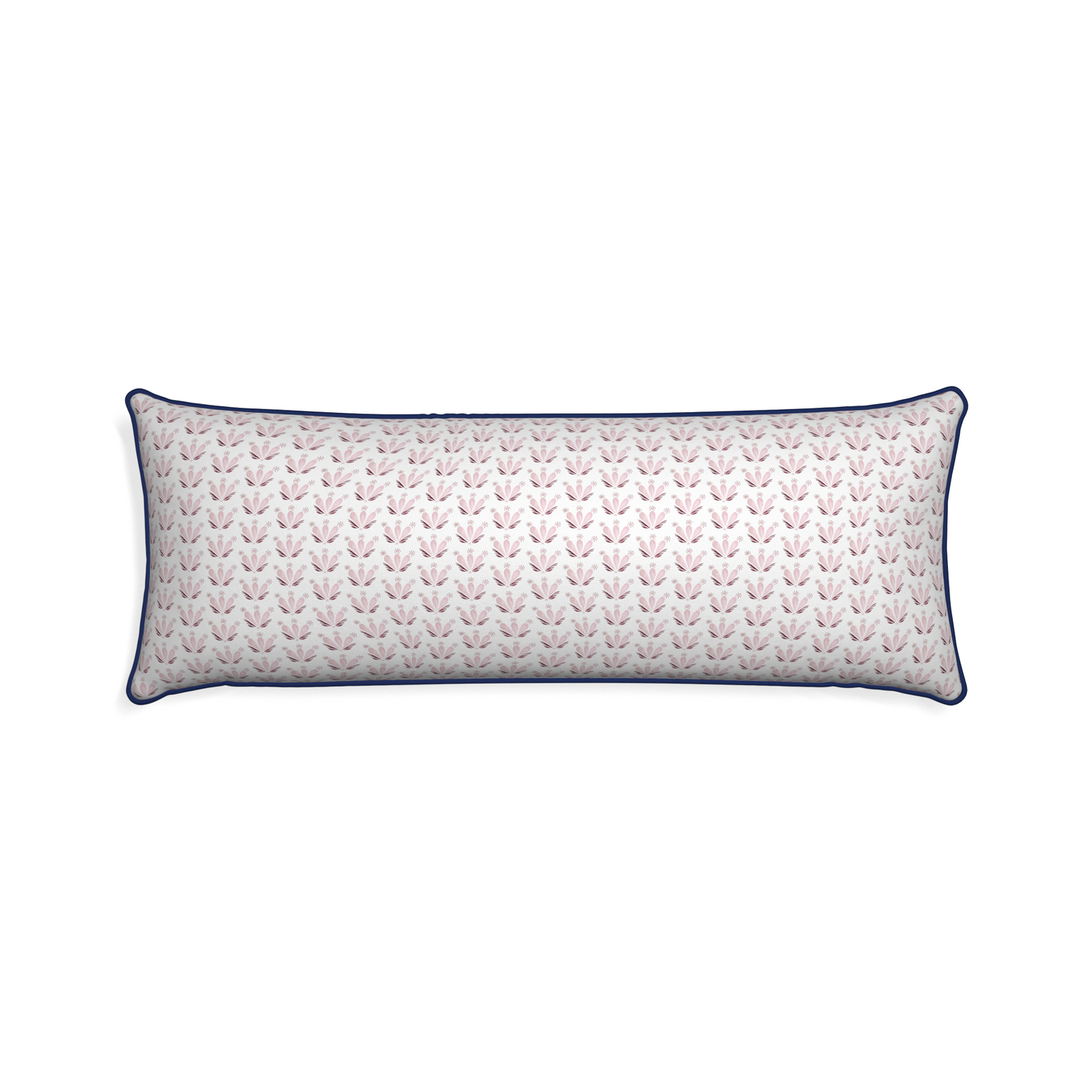 Xl-lumbar serena pink custom pillow with midnight piping on white background