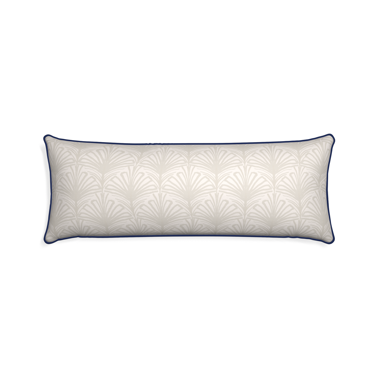 Xl-lumbar suzy sand custom pillow with midnight piping on white background