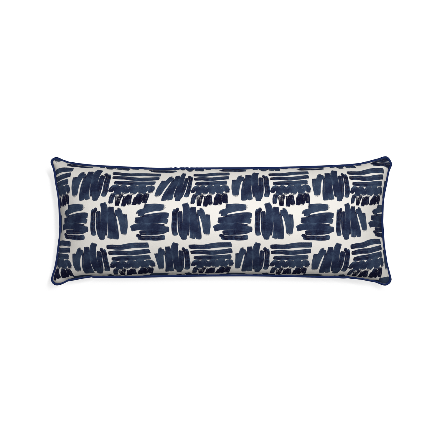 Xl-lumbar warby custom pillow with midnight piping on white background