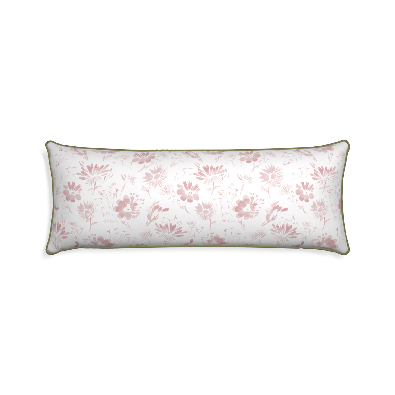 Xl-lumbar blake custom pink floralpillow with moss piping on white background
