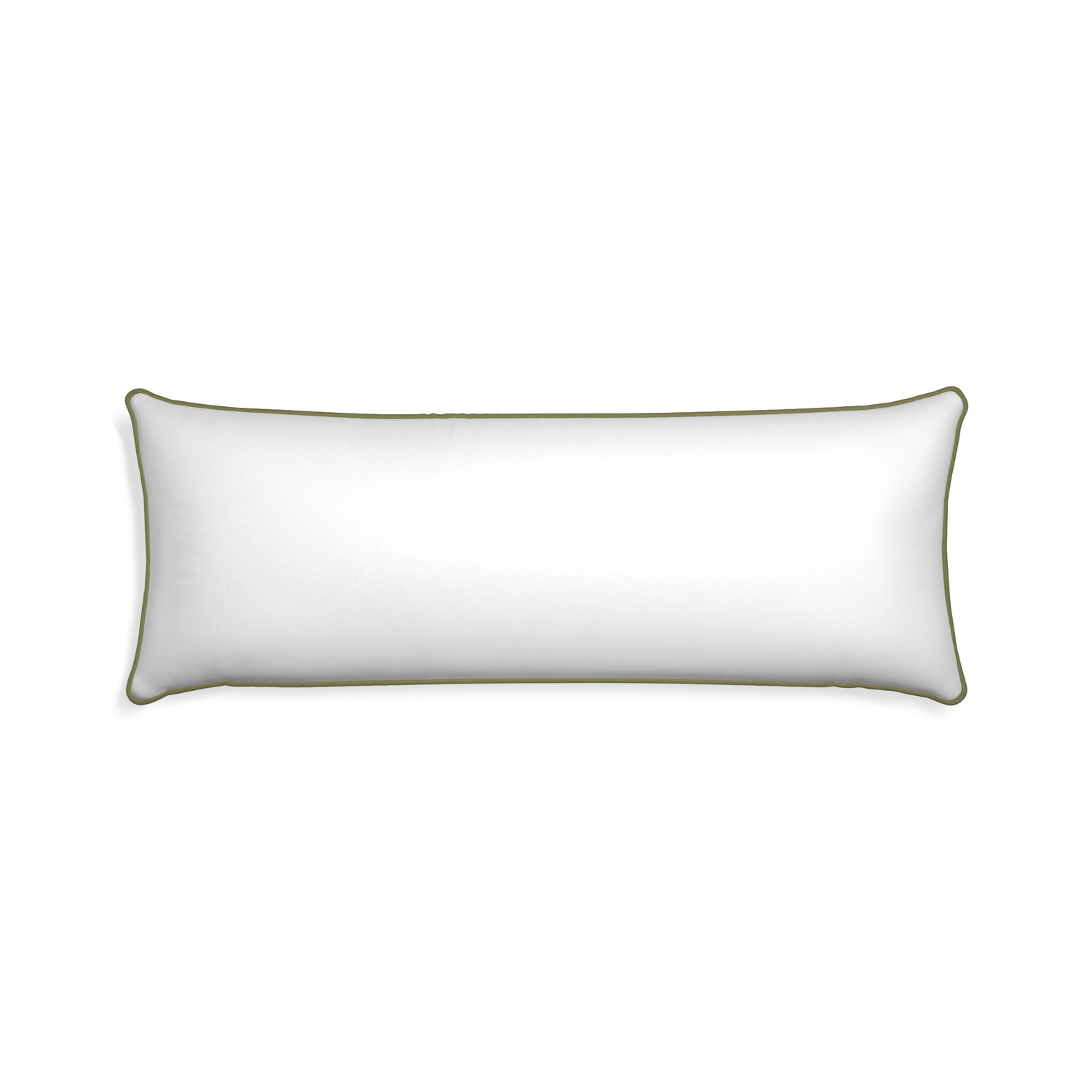 Xl-lumbar snow custom pillow with moss piping on white background