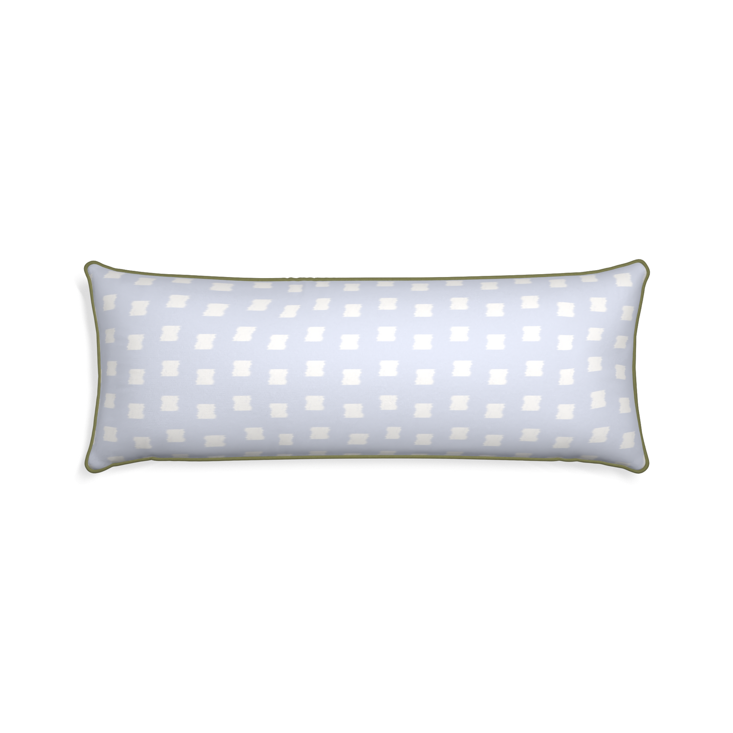 rectangle sky blue pattern pillow with moss green piping