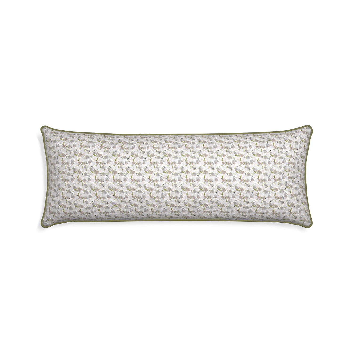 Xl-lumbar eden grey custom pillow with moss piping on white background