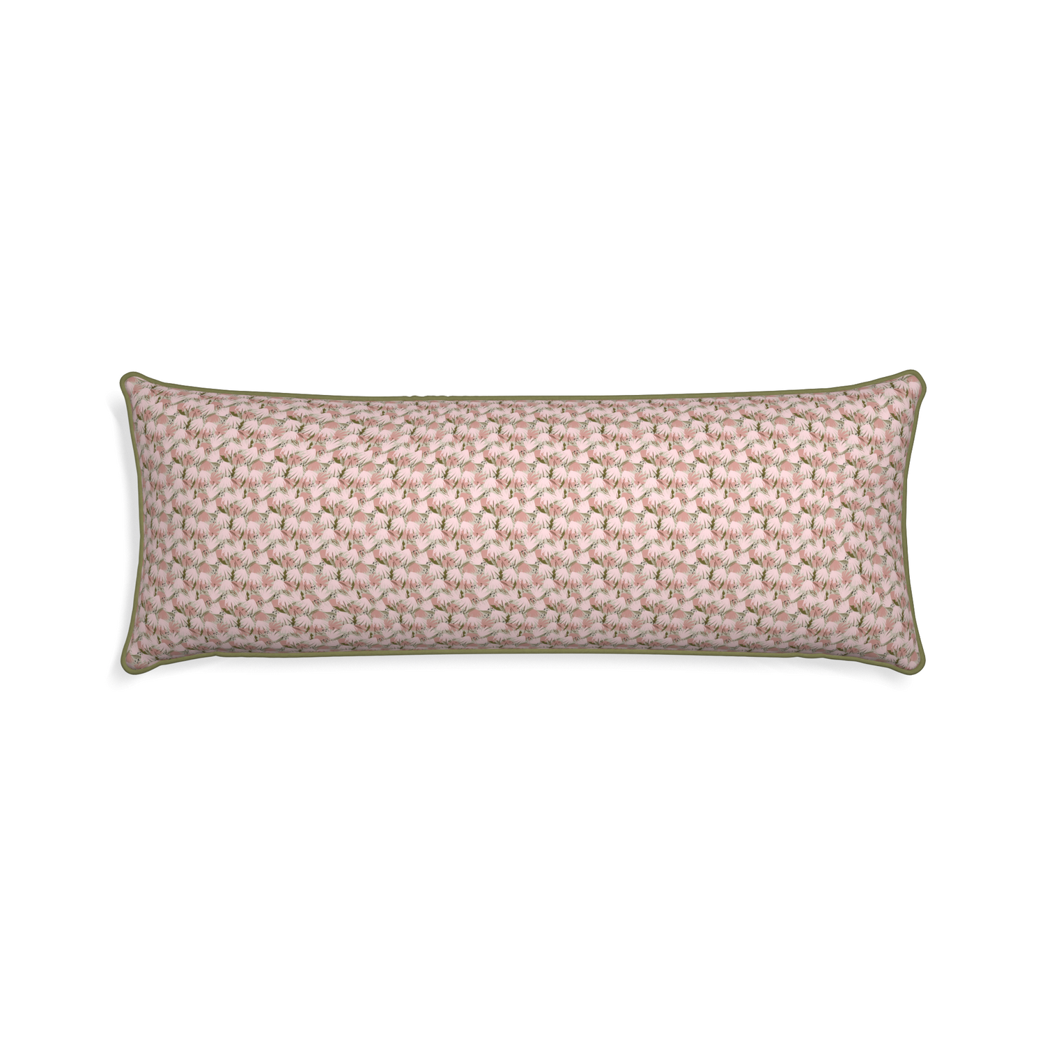 Xl-lumbar eden pink custom pillow with moss piping on white background