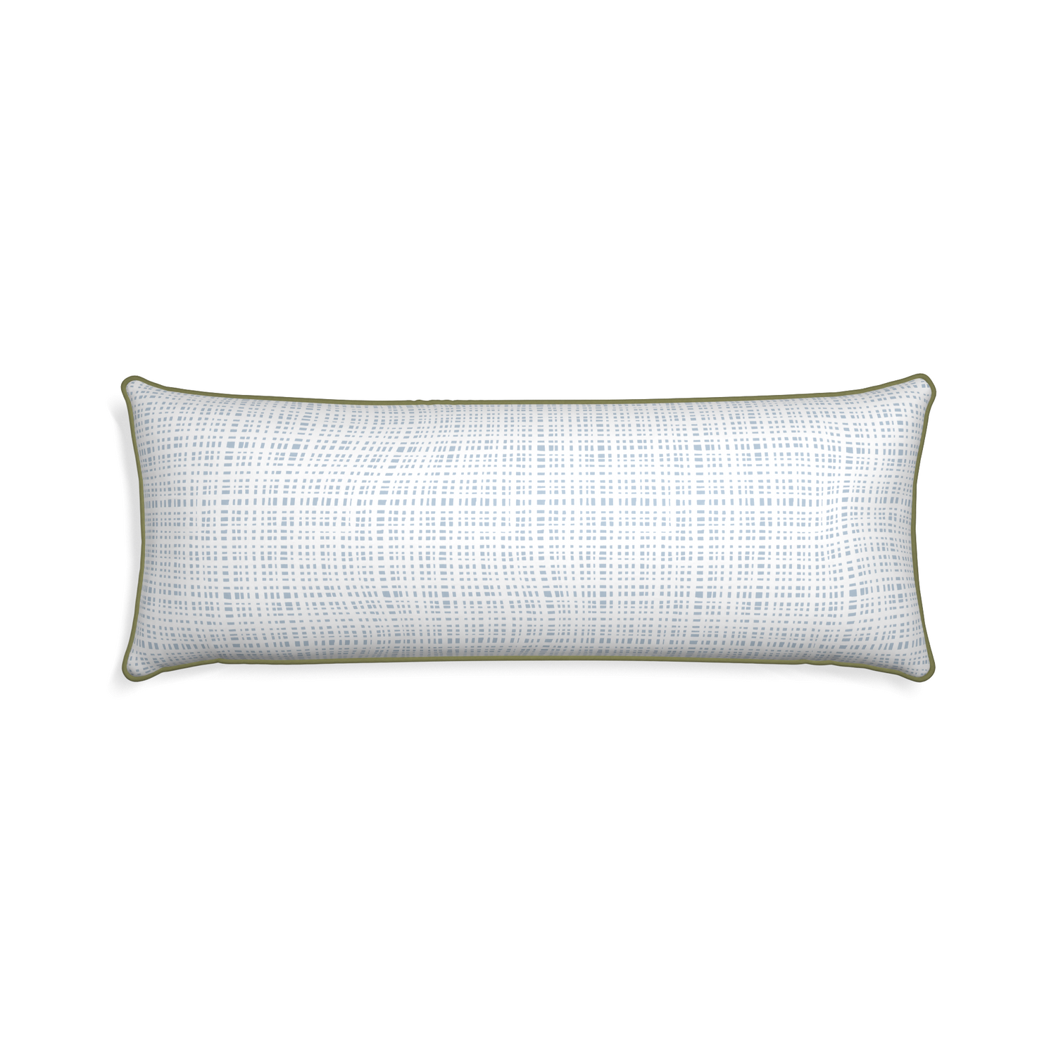 Xl-lumbar ginger sky custom pillow with moss piping on white background
