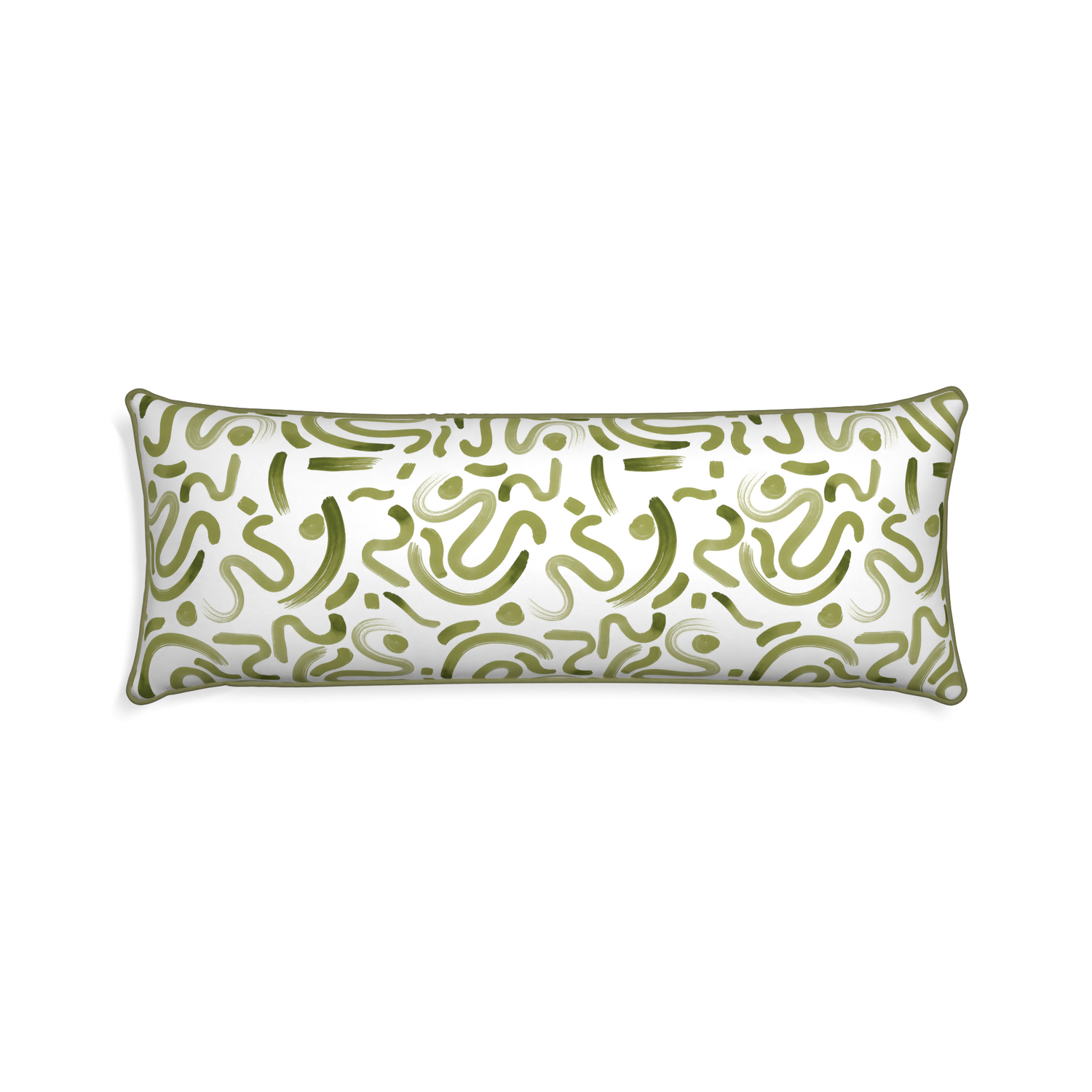 Xl-lumbar hockney moss custom pillow with moss piping on white background