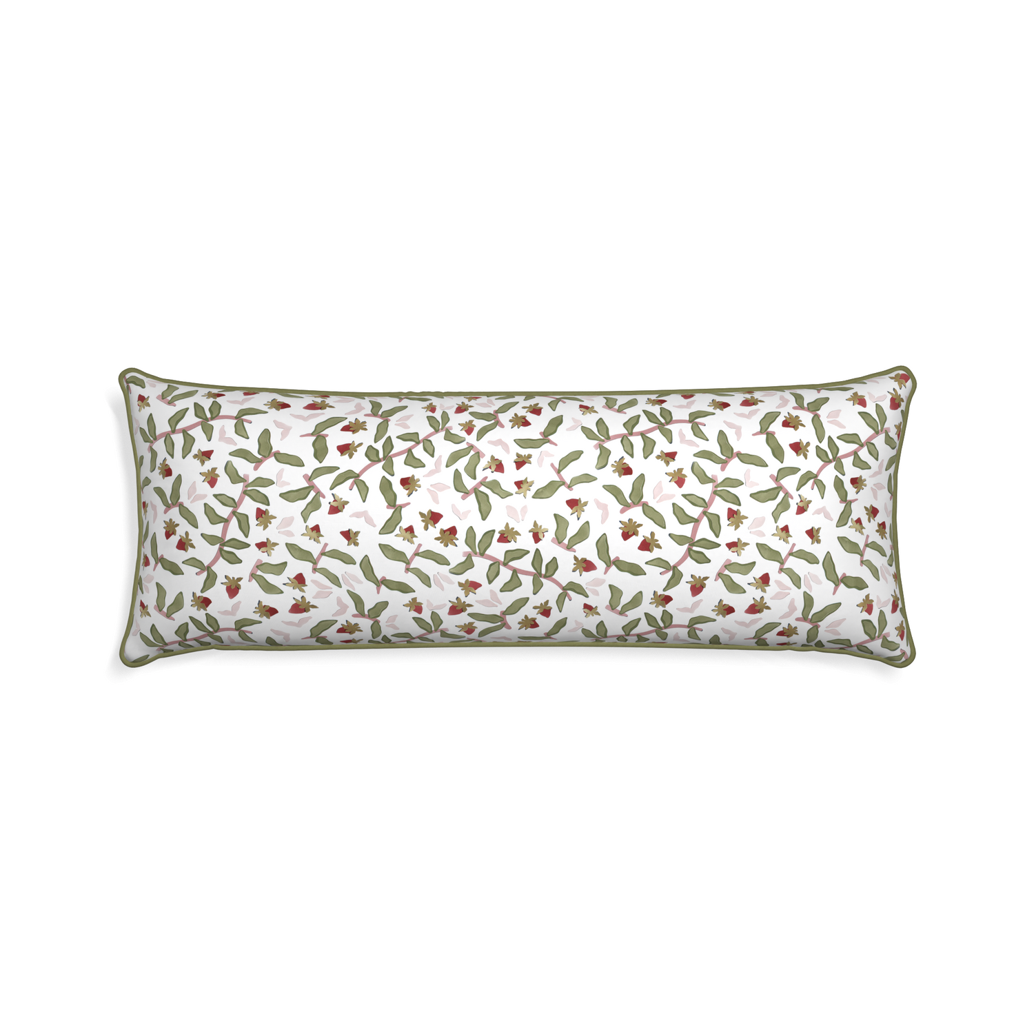 Xl-lumbar nellie custom pillow with moss piping on white background