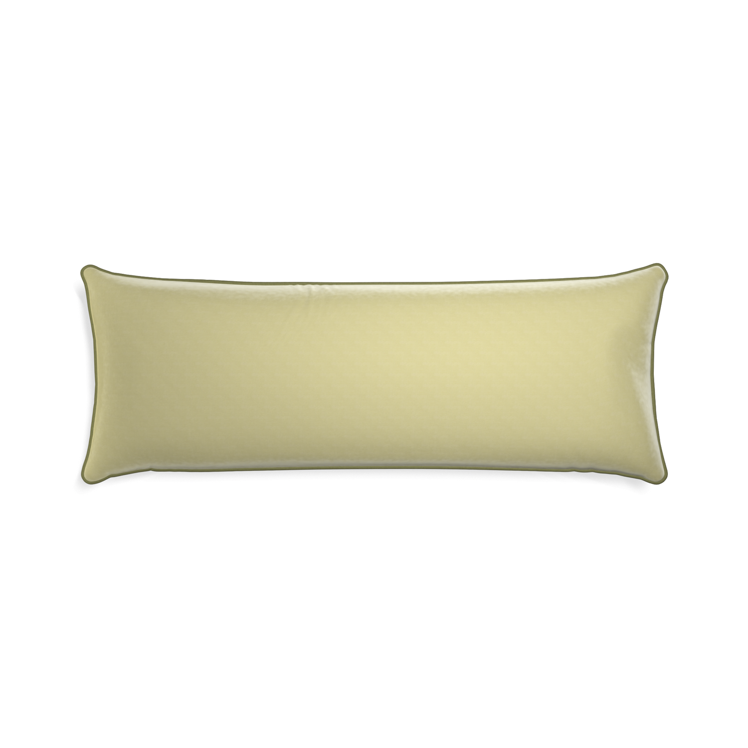 Xl-lumbar pear velvet custom pillow with moss piping on white background