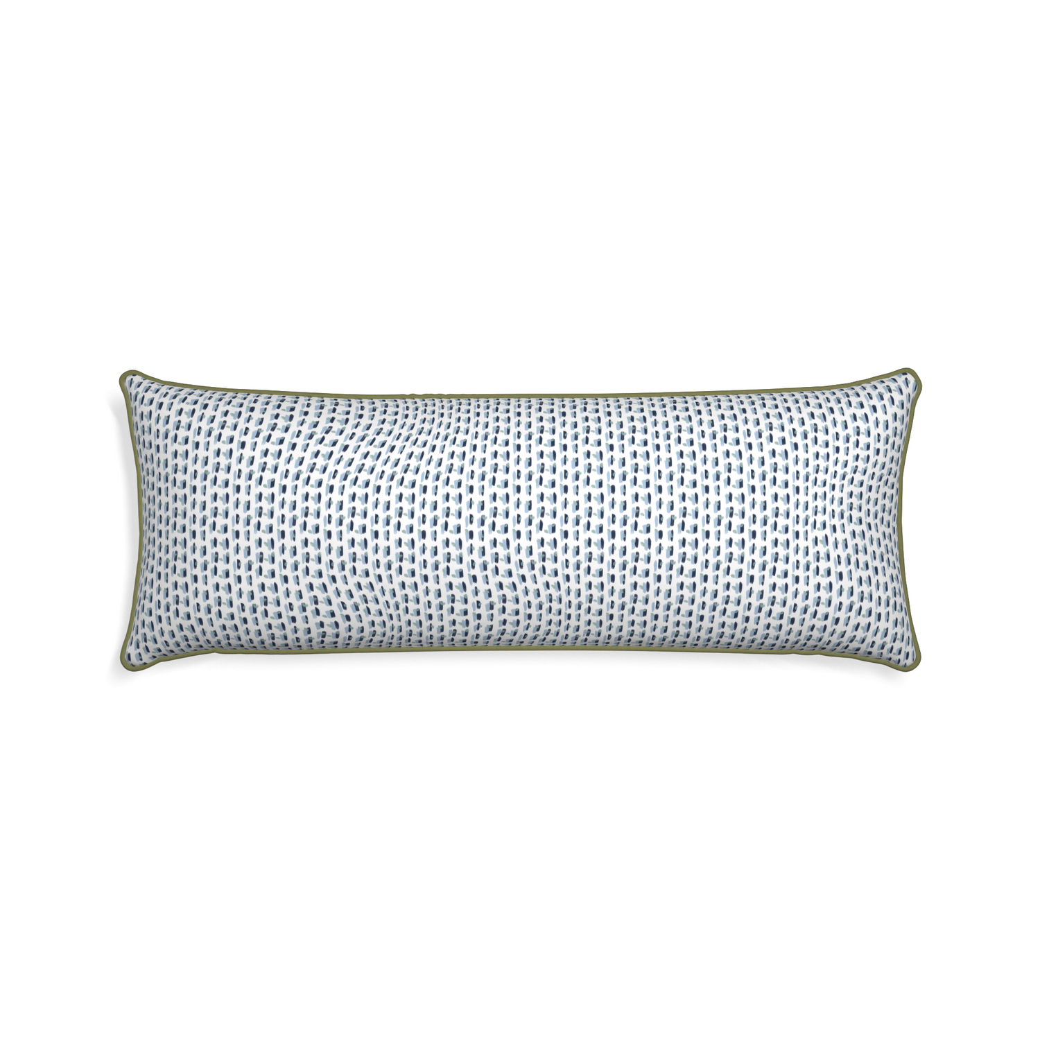 Xl-lumbar poppy blue custom pillow with moss piping on white background