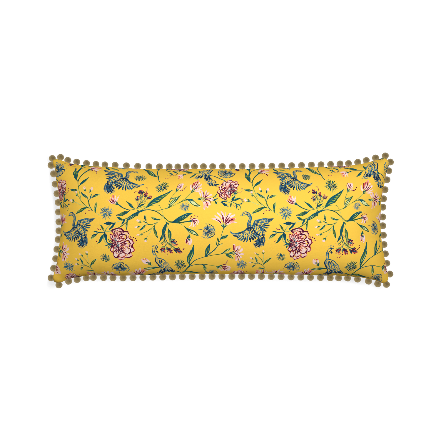 Xl-lumbar daphne canary custom pillow with olive pom pom on white background