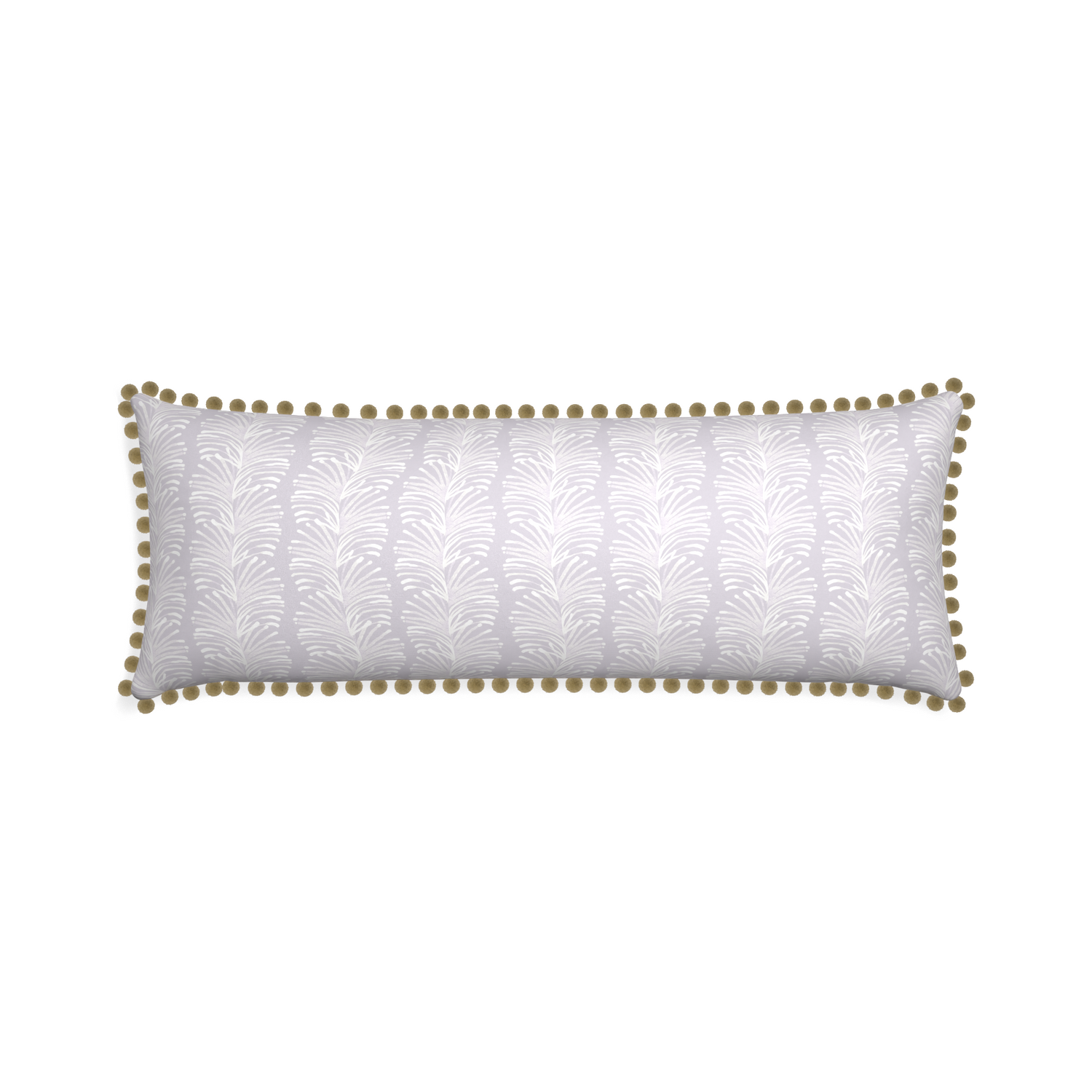 Xl-lumbar emma lavender custom pillow with olive pom pom on white background