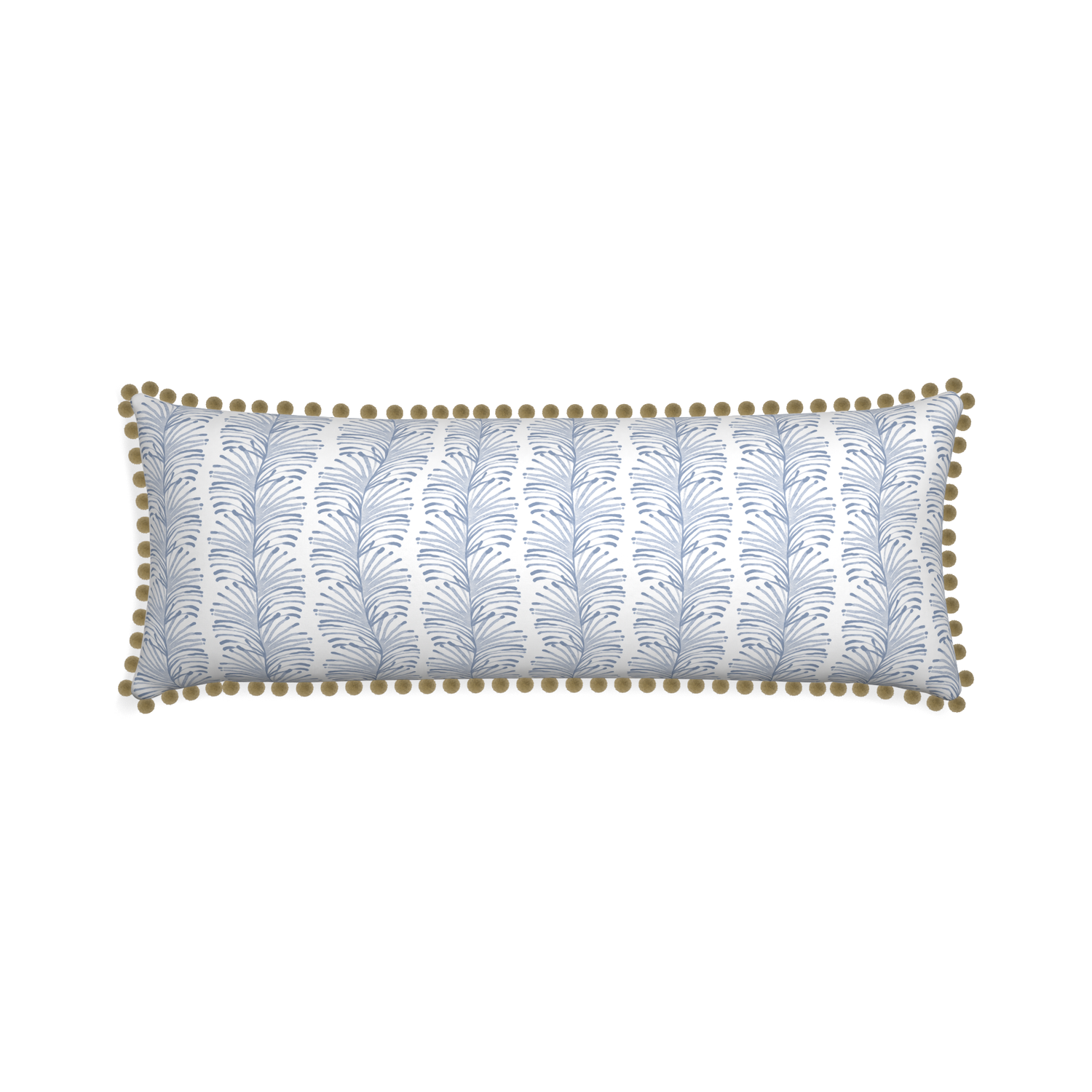 Xl-lumbar emma sky custom pillow with olive pom pom on white background
