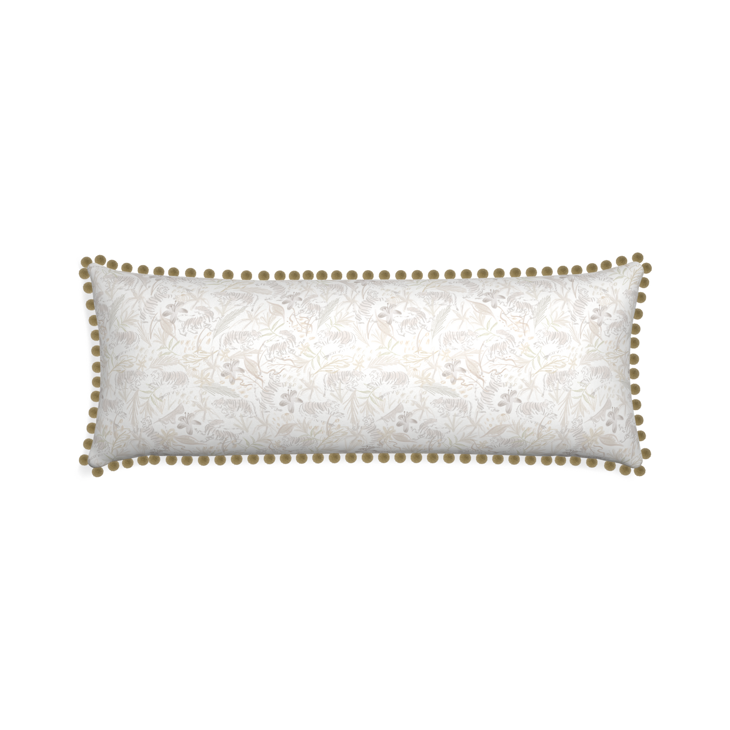 Xl-lumbar frida sand custom pillow with olive pom pom on white background