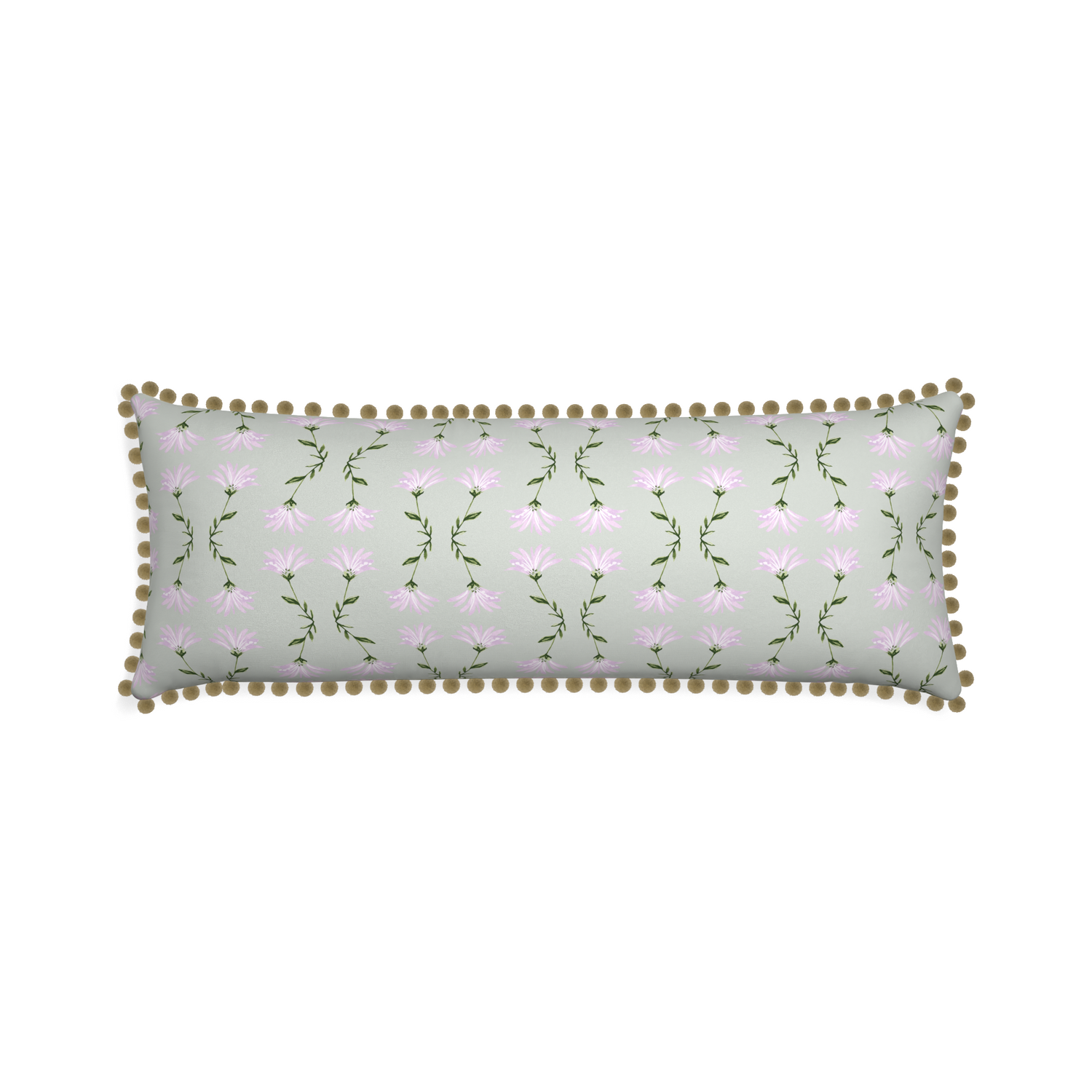 Xl-lumbar marina sage custom pillow with olive pom pom on white background