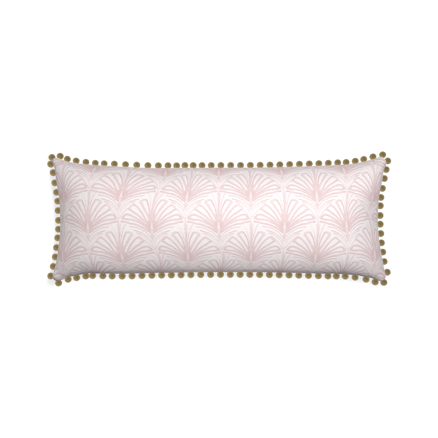 Xl-lumbar suzy rose custom pillow with olive pom pom on white background